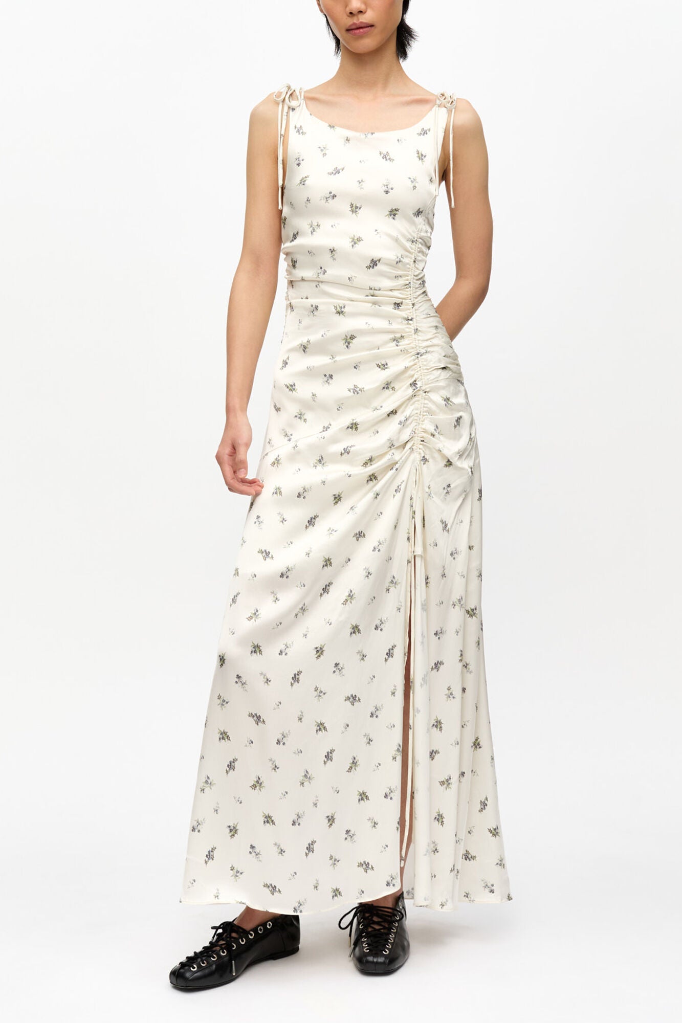 White Satin Gathered Dress - GANNI