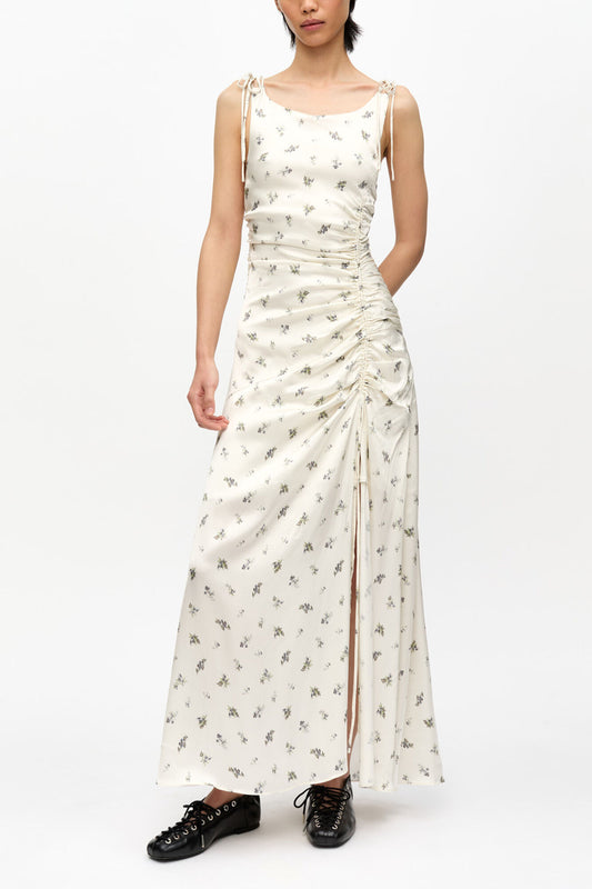 White Satin Gathered Dress - GANNI