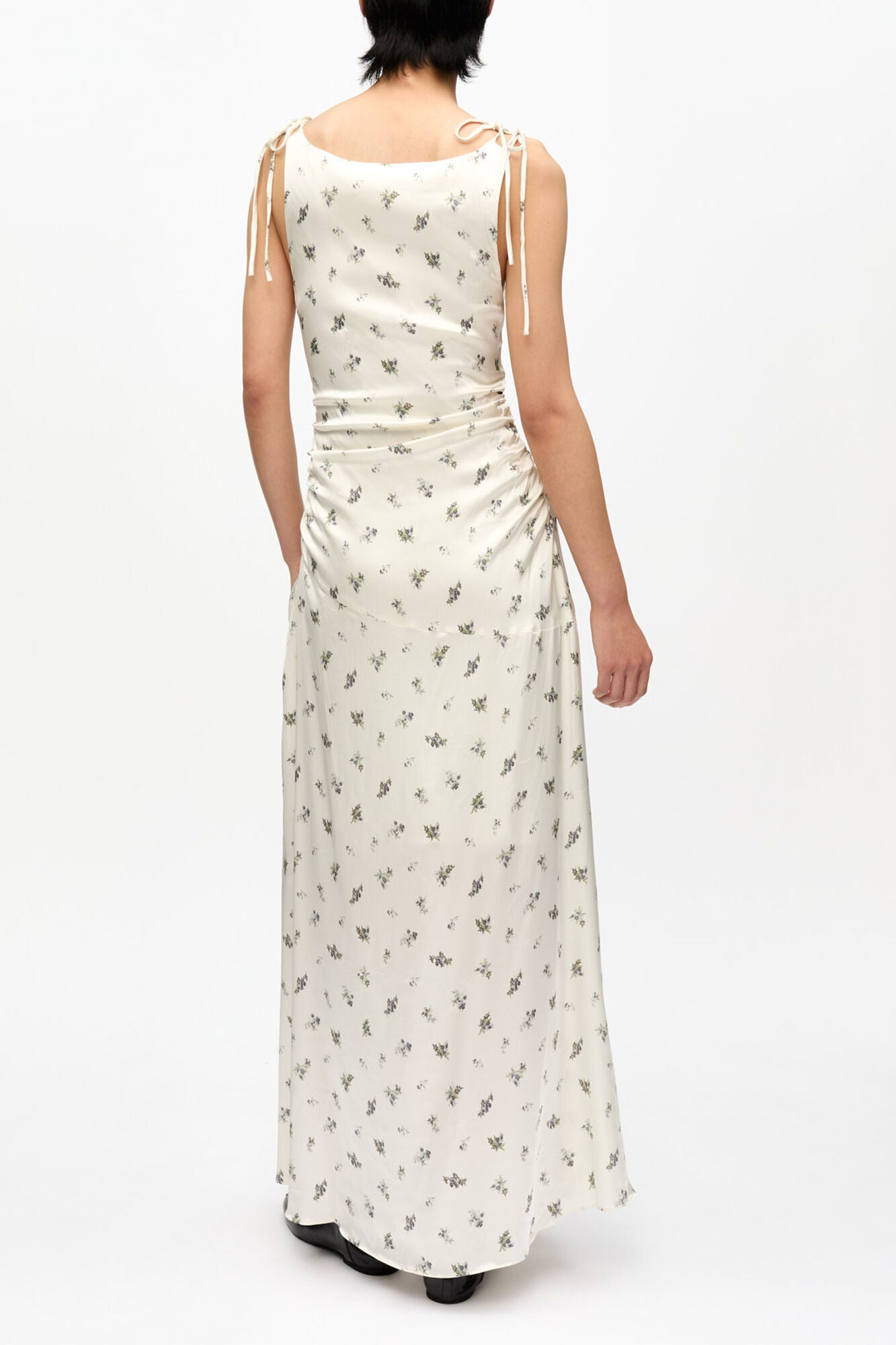 White Satin Gathered Dress - GANNI