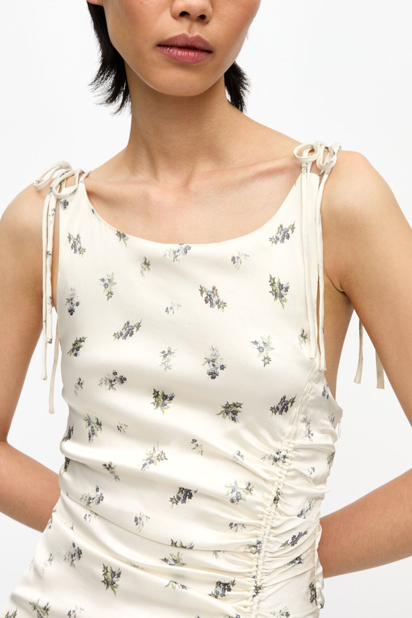 White Satin Gathered Dress - GANNI