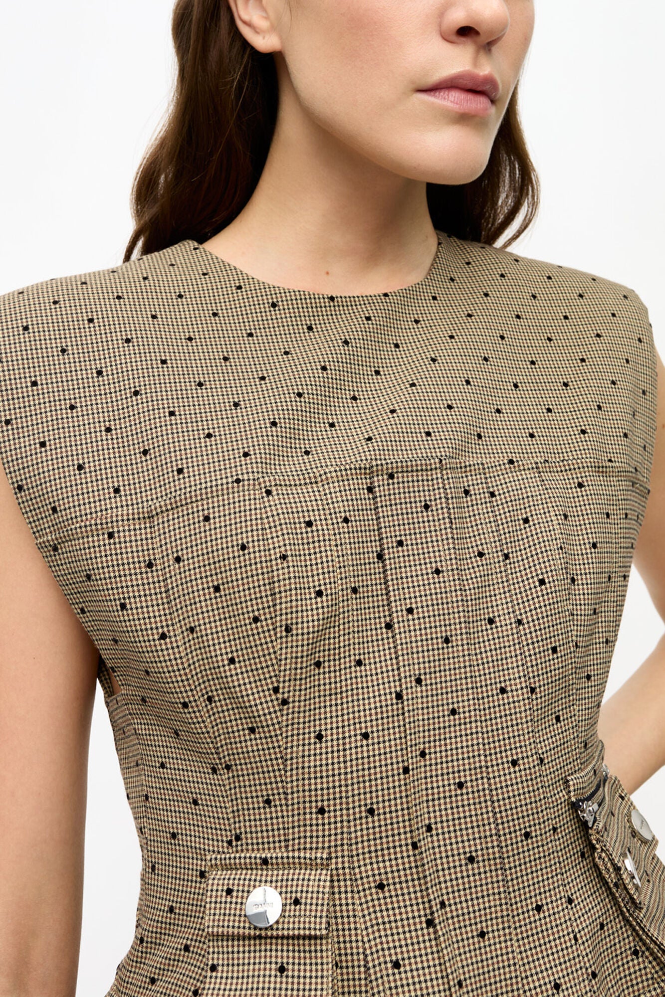 Brown Flock Suiting Corset Mini Dress - GANNI