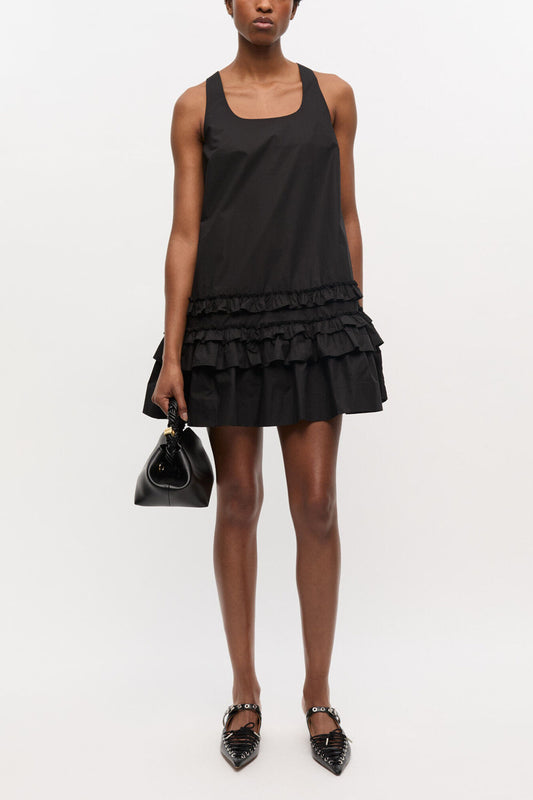 Black Cotton Poplin Mini Dress - GANNI