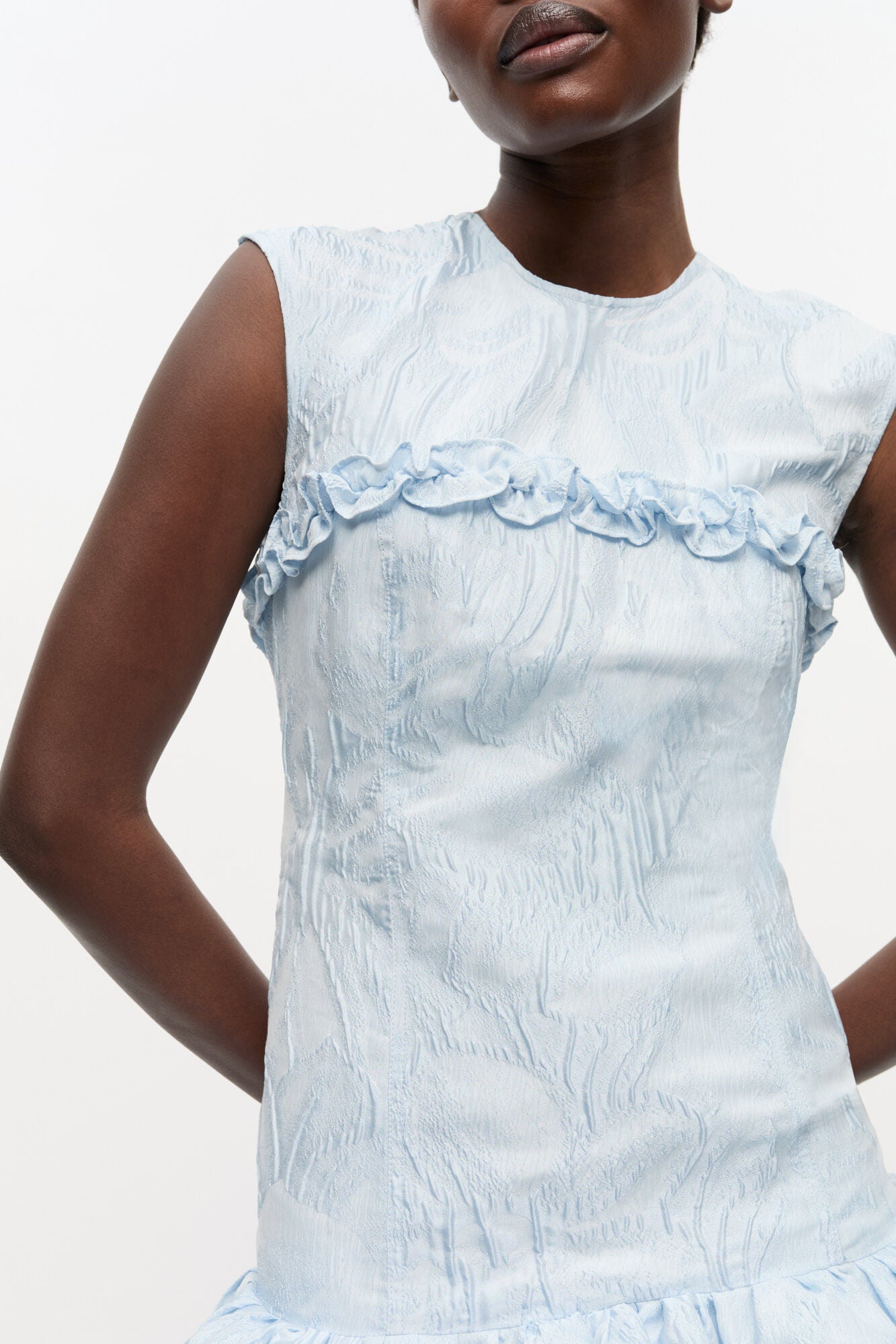 Blue Textured Cloque Corset Mini Dress - GANNI