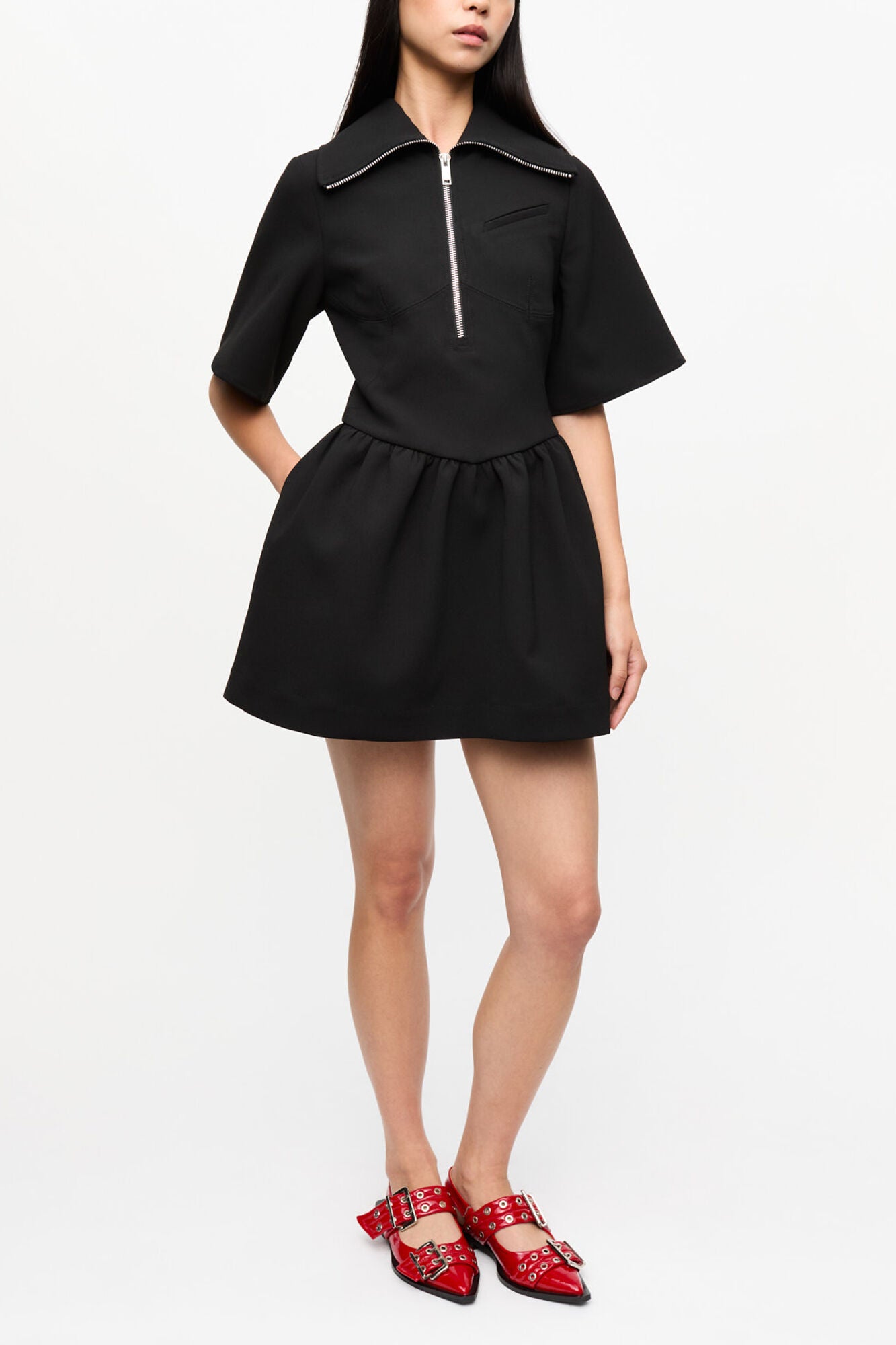 Black Bonded Crepe Mini Dress - GANNI