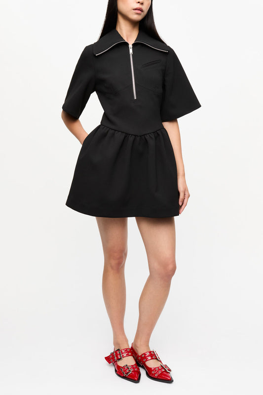 Black Bonded Crepe Mini Dress - GANNI