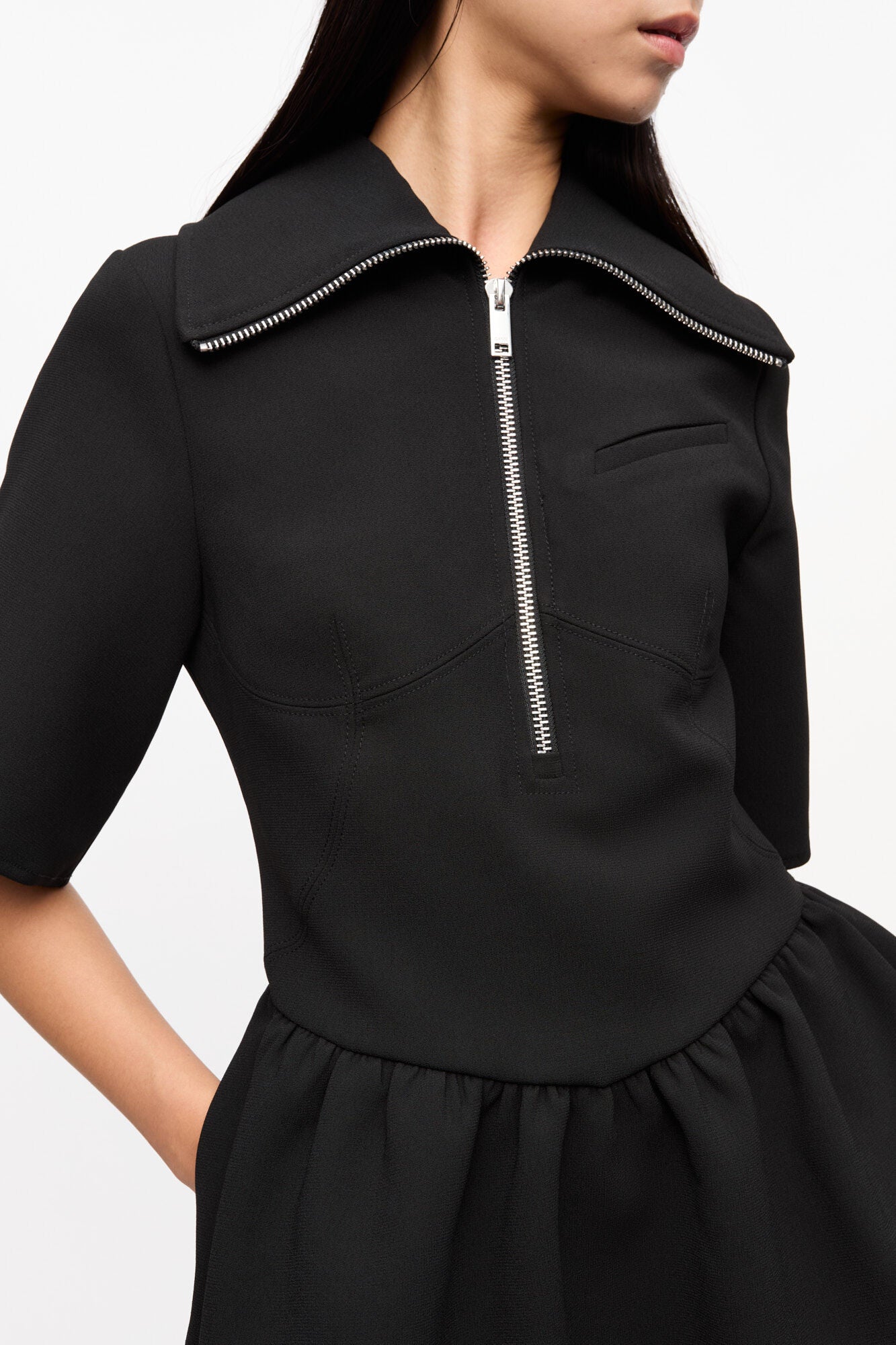 Black Bonded Crepe Mini Dress - GANNI