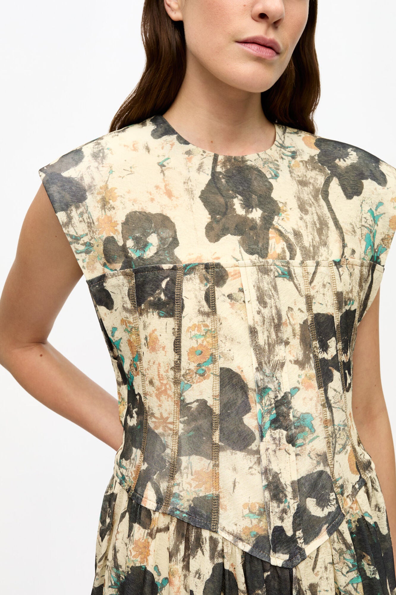 Printed Marl Mesh Corset Mini Dress - GANNI