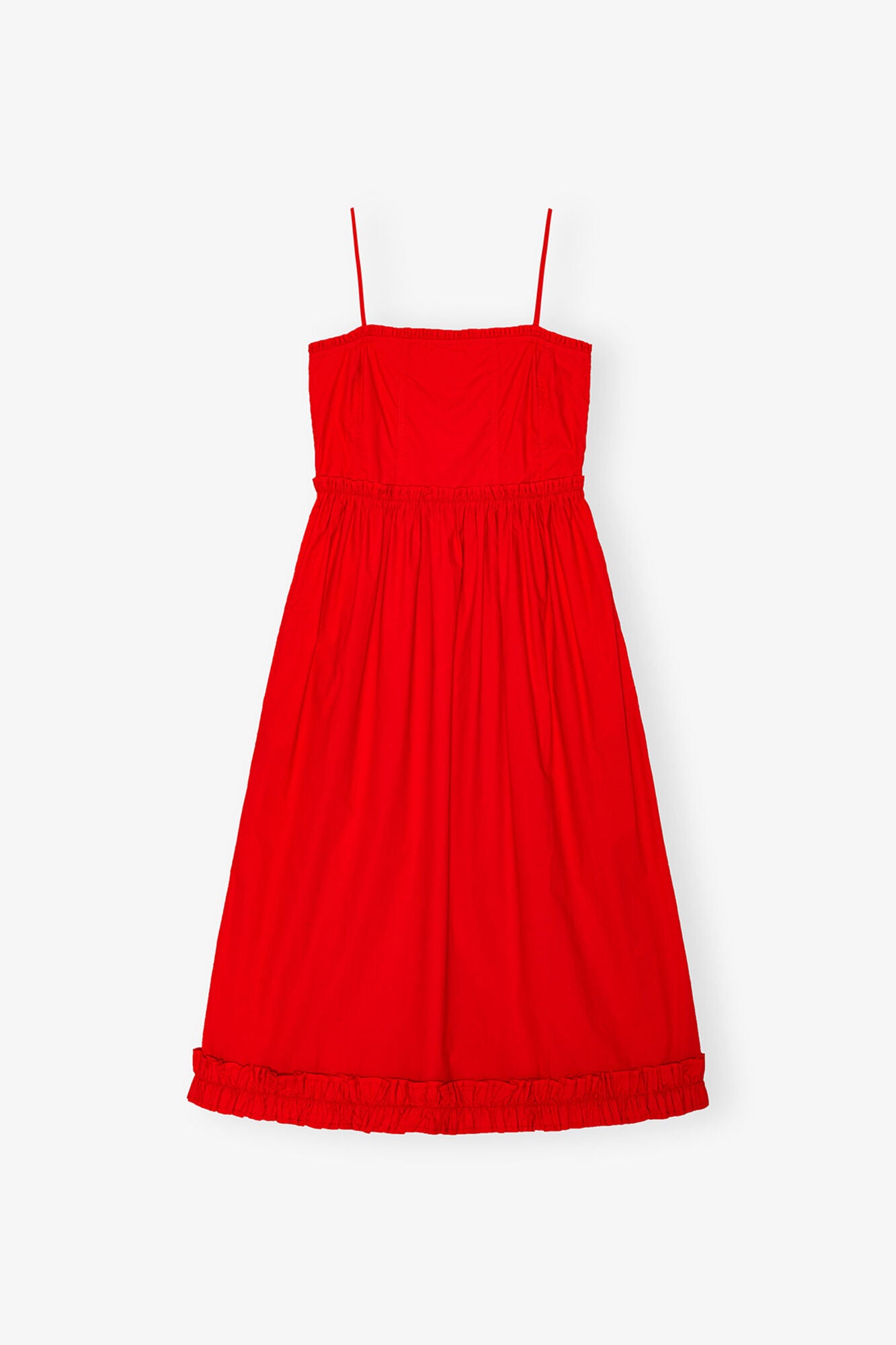 Red Cotton Poplin Strap Dress - GANNI
