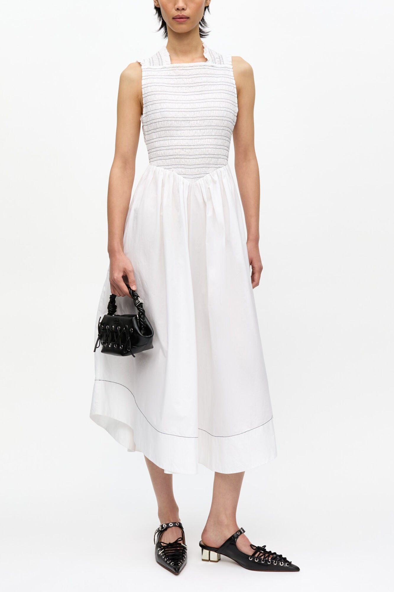 Washed Stretch Cotton Smock Midi Dress - GANNI