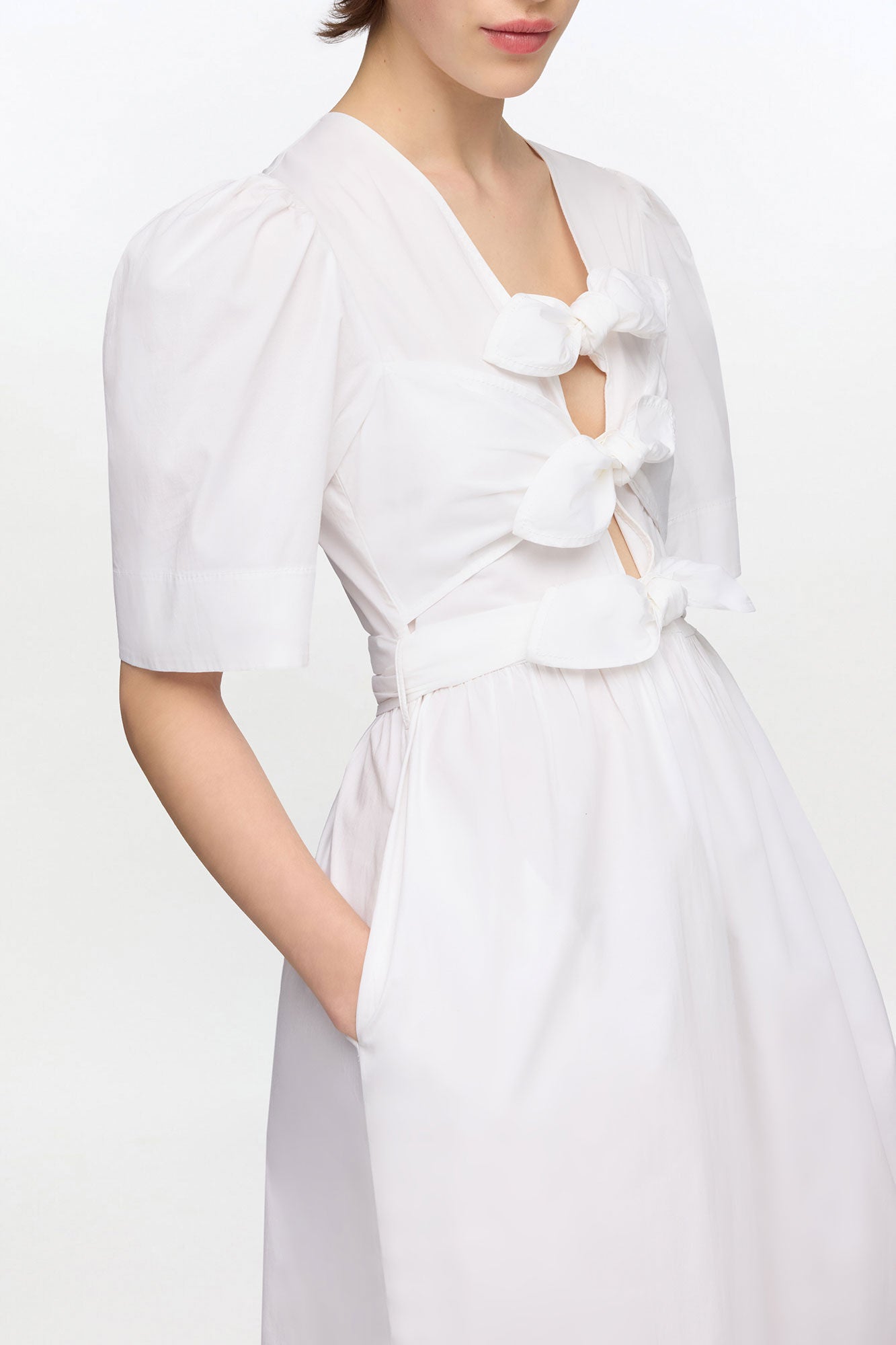 White Stretch Cotton Dress - GANNI