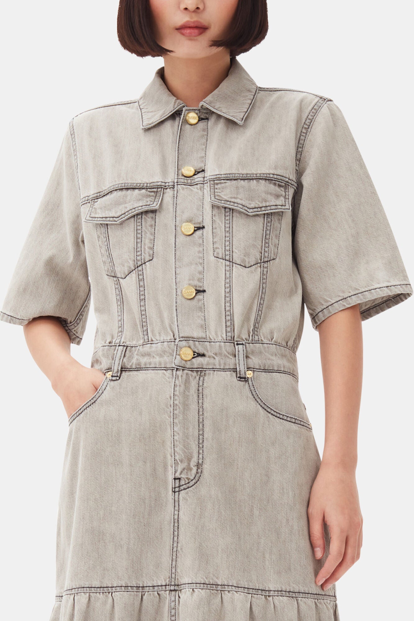 Grey Future Long Denim Dress - GANNI
