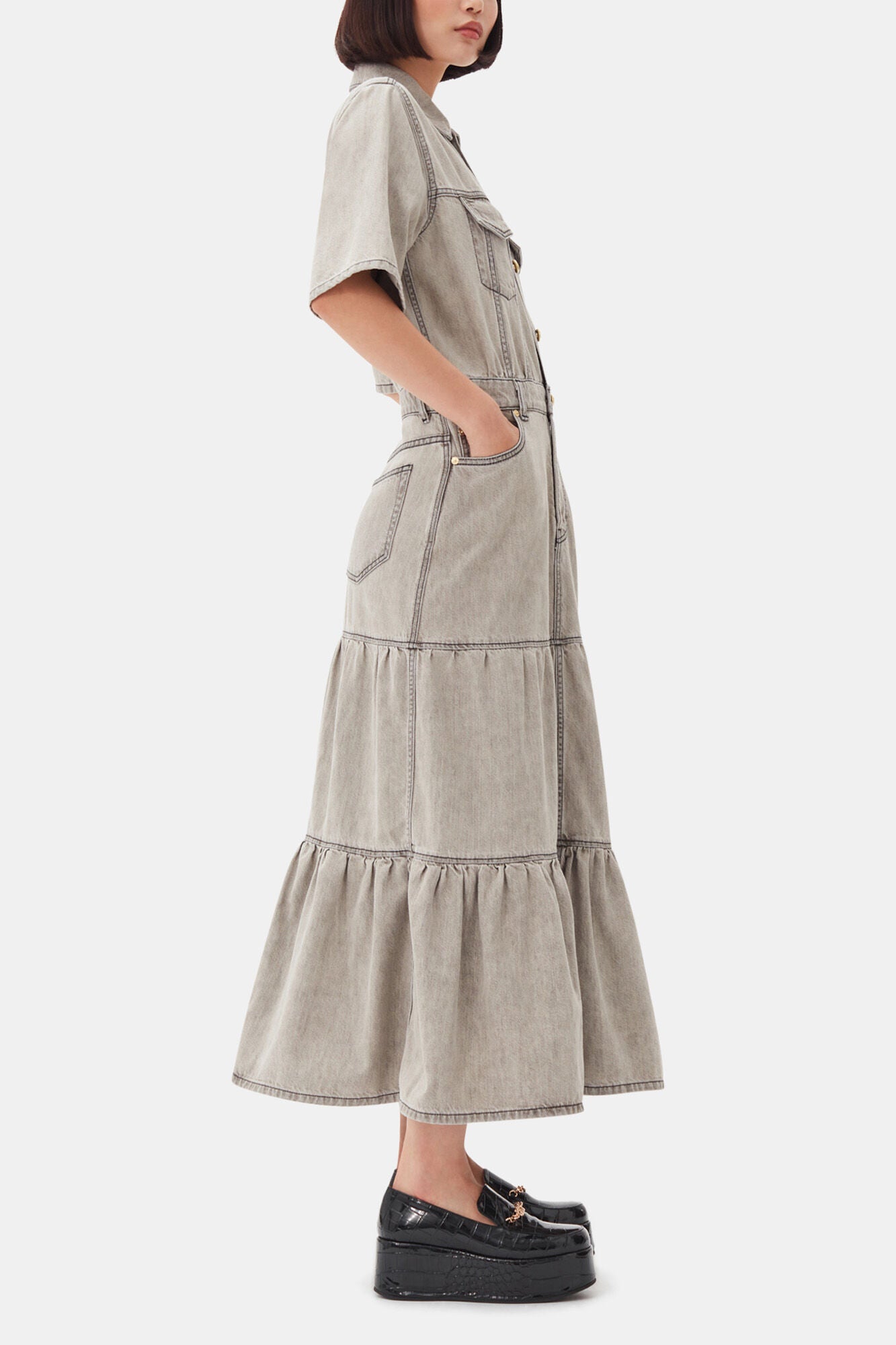 Grey Future Long Denim Dress - GANNI