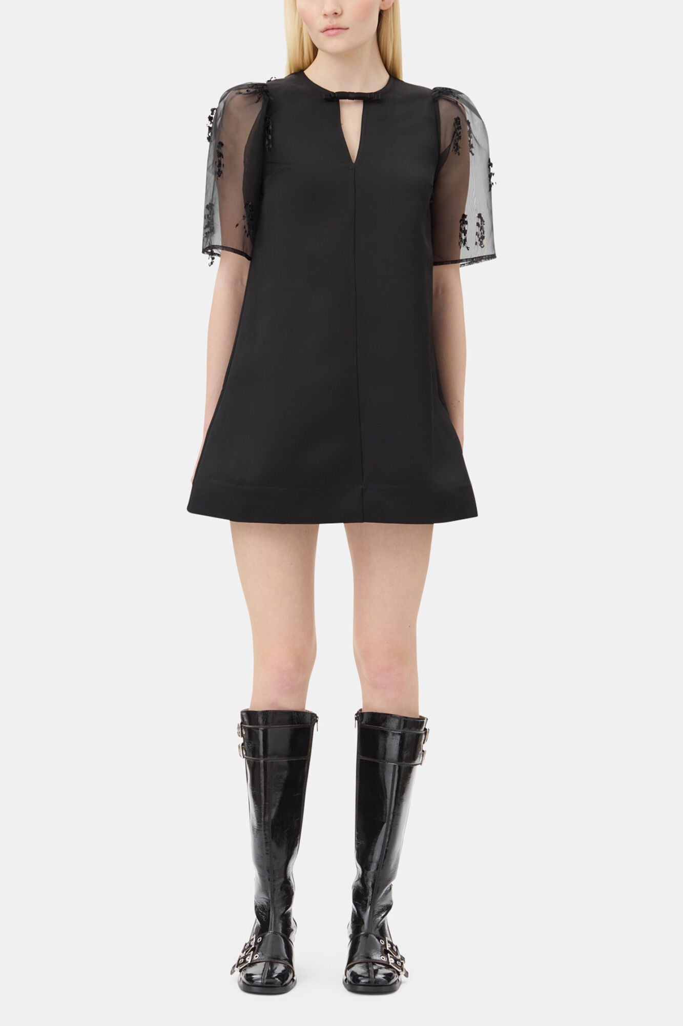 Black Fringed Organza Mini Dress - GANNI