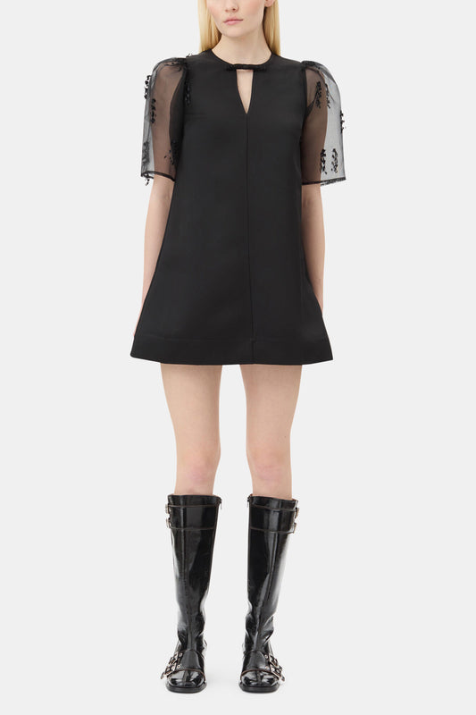 Black Fringed Organza Mini Dress - GANNI