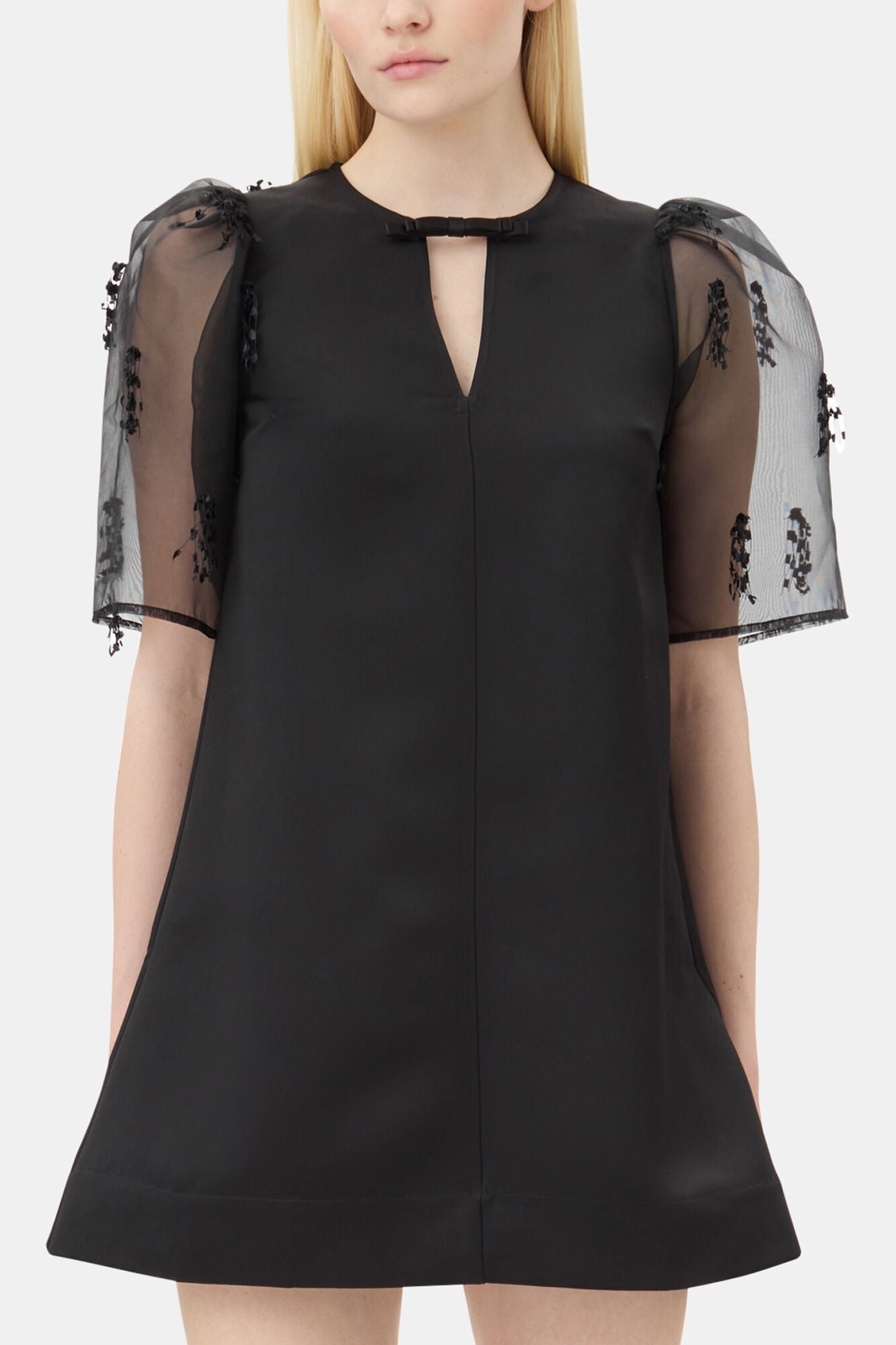Black Fringed Organza Mini Dress - GANNI