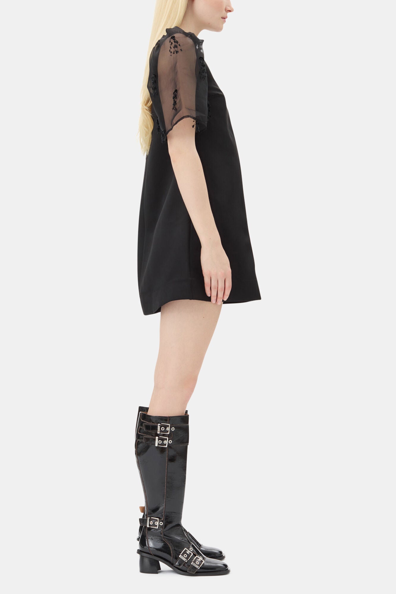 Black Fringed Organza Mini Dress - GANNI