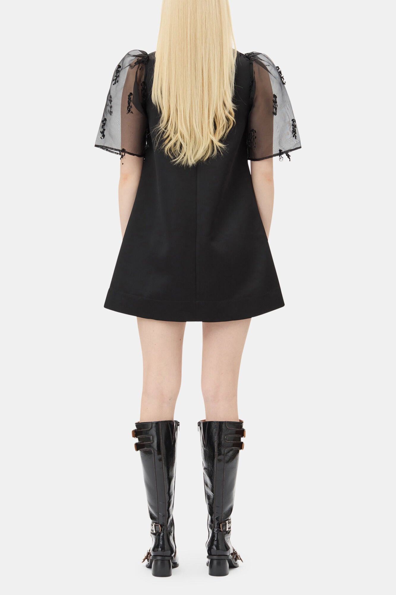 Black Fringed Organza Mini Dress - GANNI