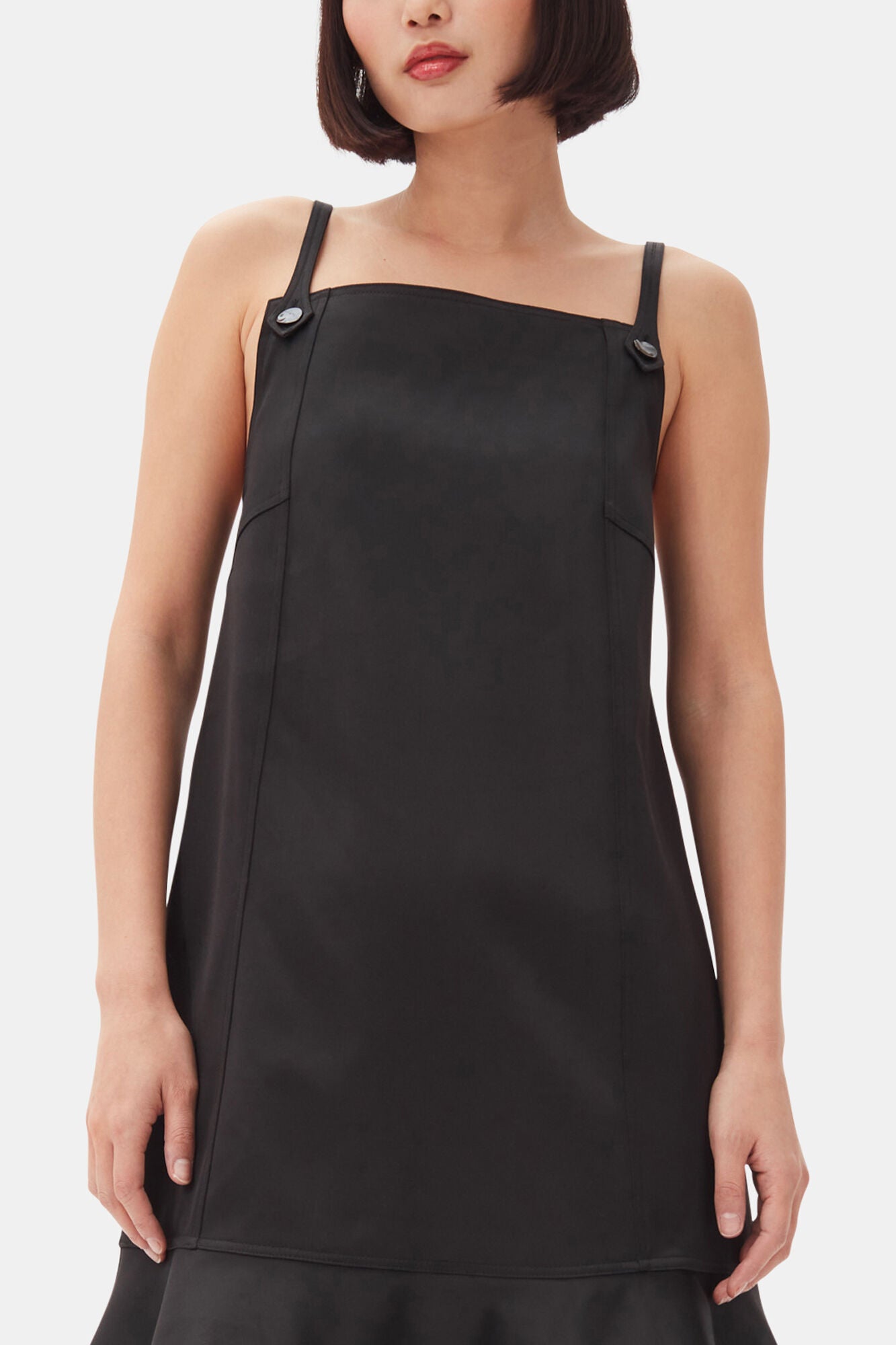 Black Duchesse Satin Mini Dress - GANNI