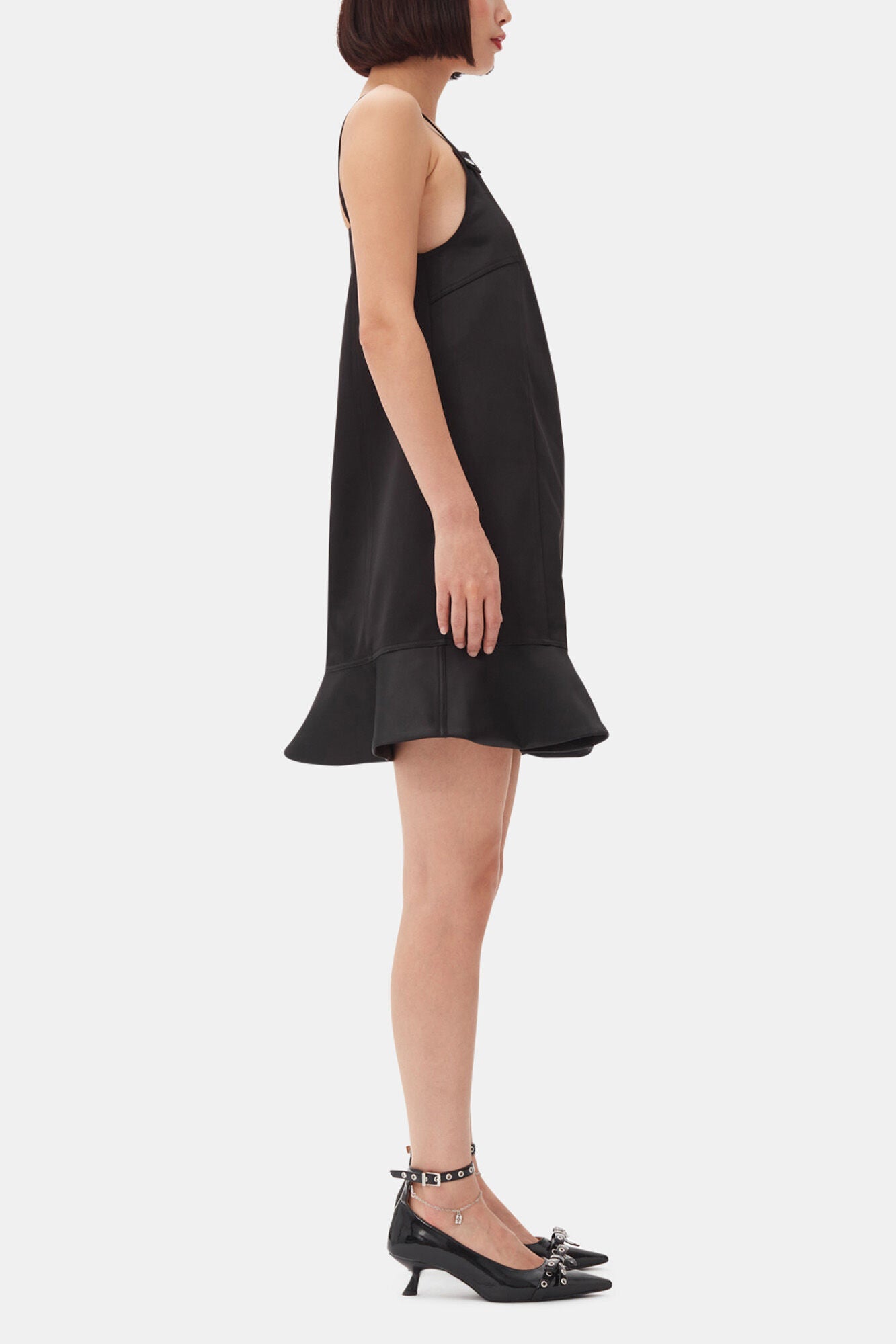 Black Duchesse Satin Mini Dress - GANNI