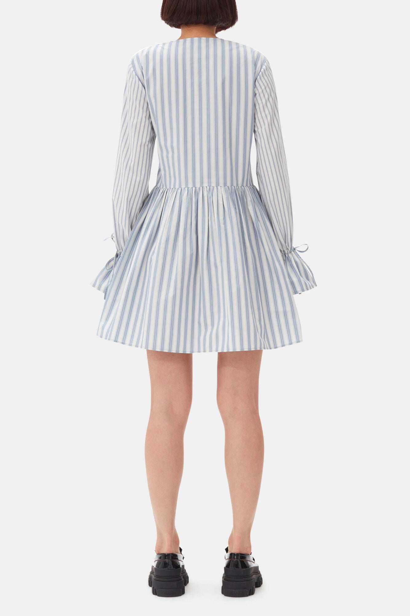 Blue Stripe Cotton Mini Wrap Dress - GANNI