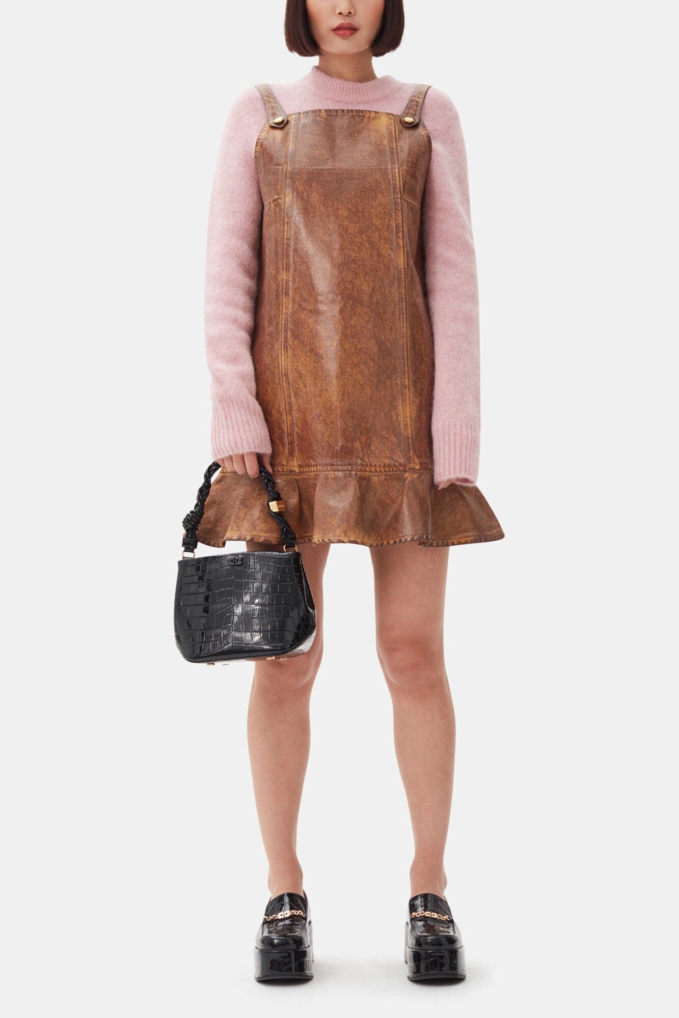 Brown Foil Denim Mini Dress - GANNI