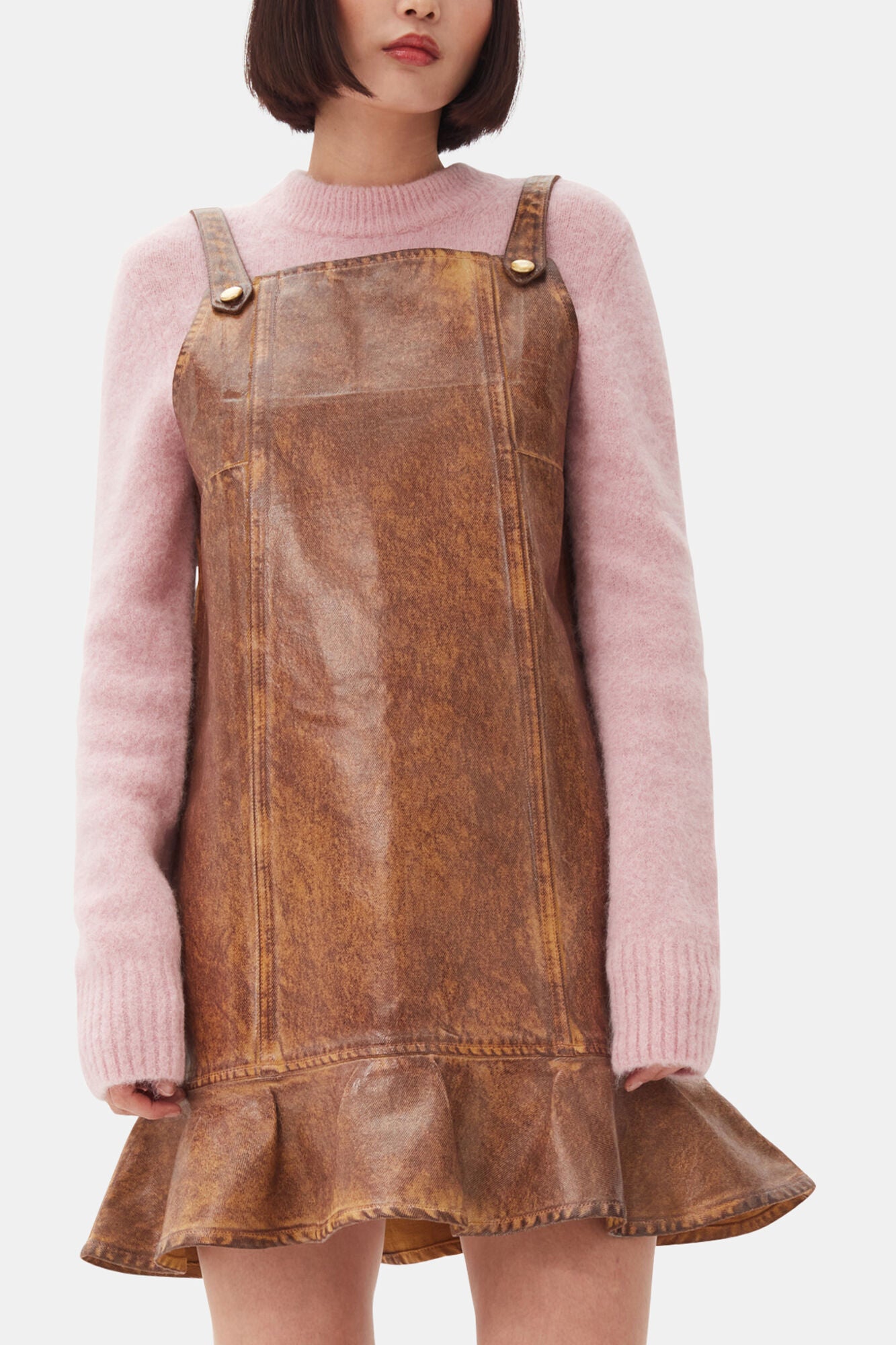 Brown Foil Denim Mini Dress - GANNI