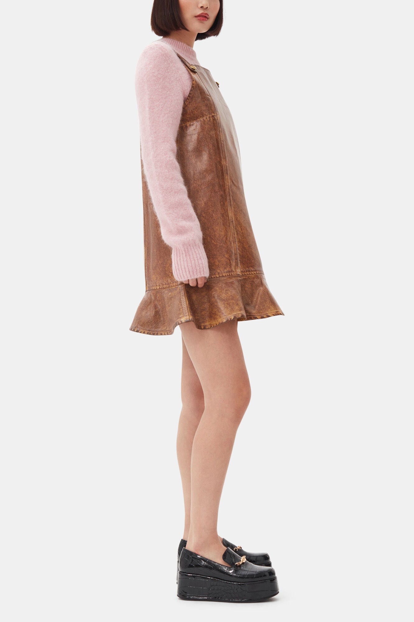 Brown Foil Denim Mini Dress - GANNI