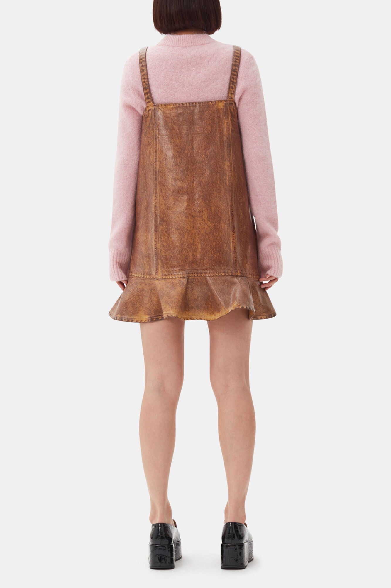Brown Foil Denim Mini Dress - GANNI