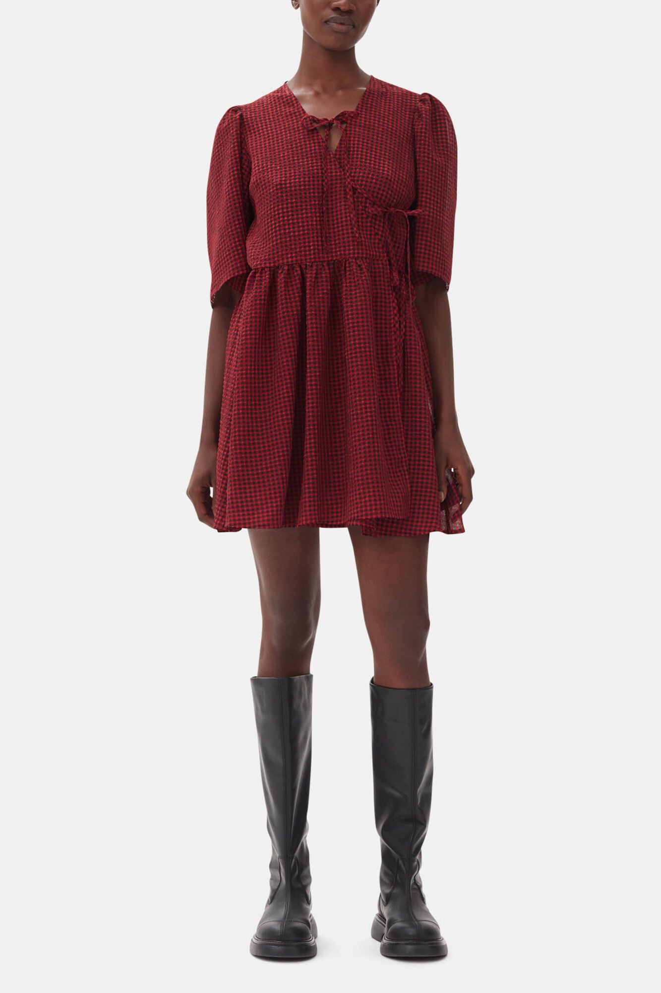 Red Sheer Tie String Wrap Dress - GANNI