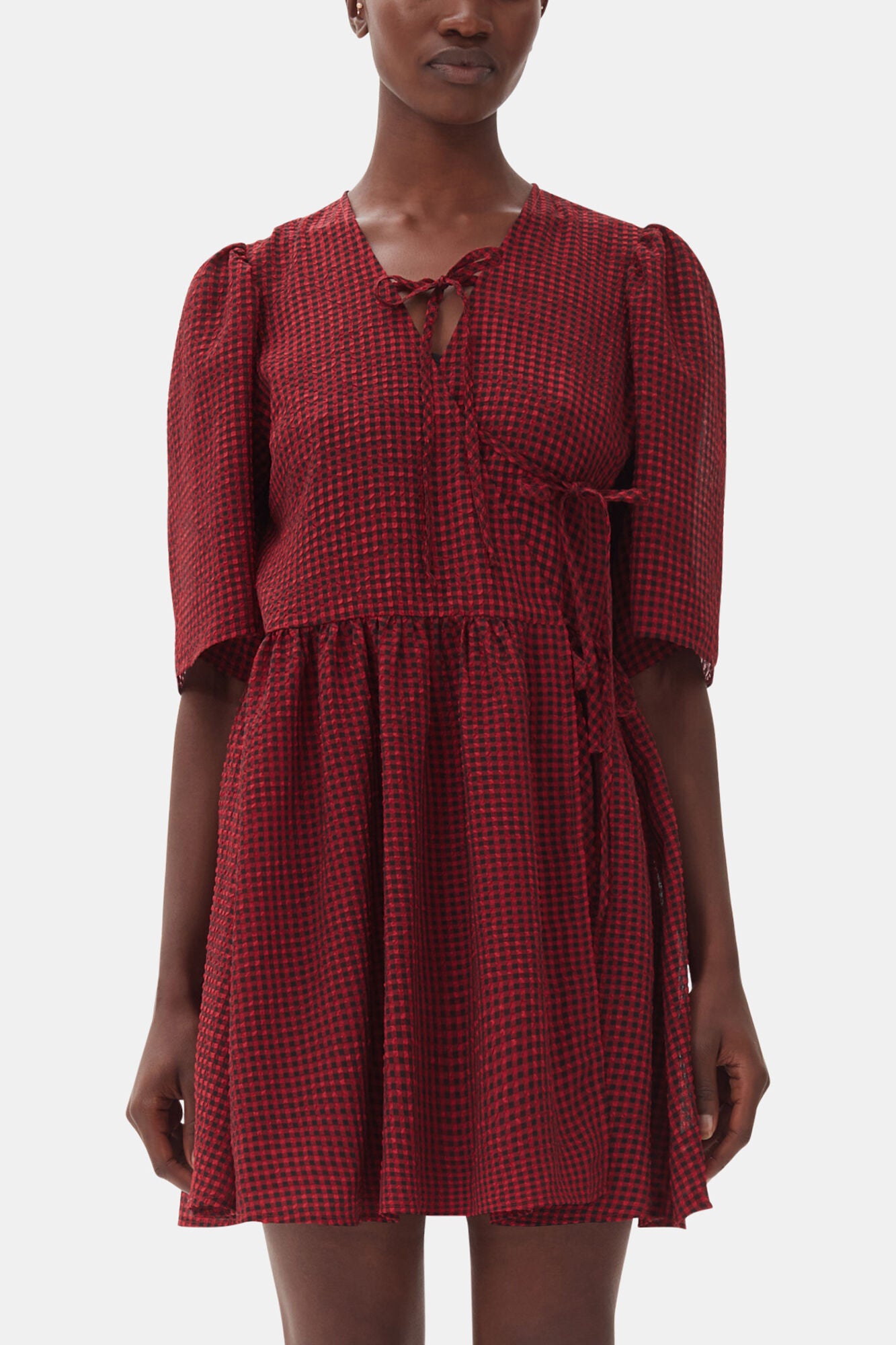 Red Sheer Tie String Wrap Dress - GANNI
