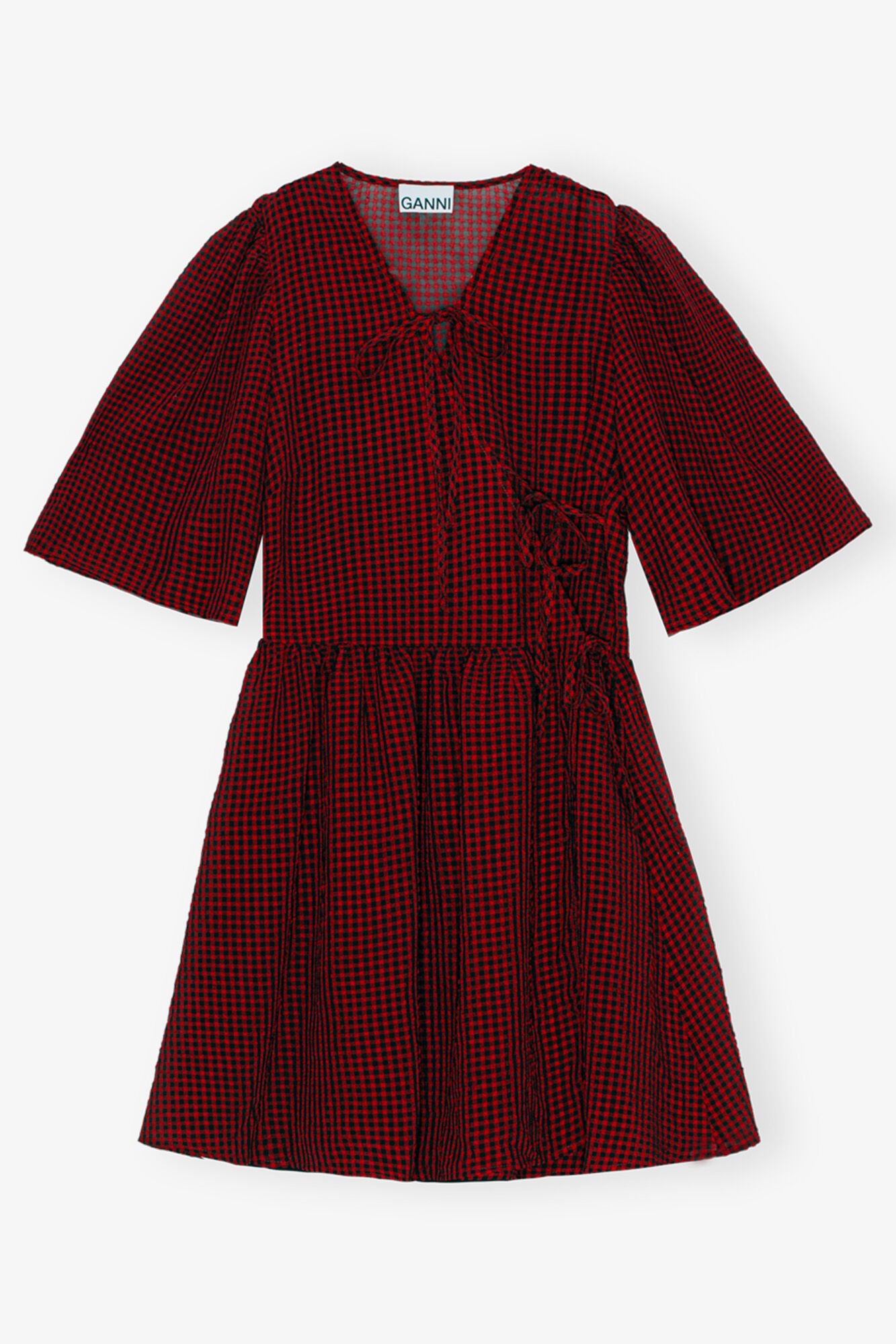 Red Sheer Tie String Wrap Dress - GANNI