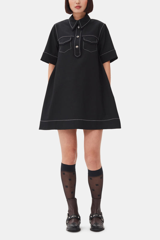 Black Crepe Mini Dress - GANNI