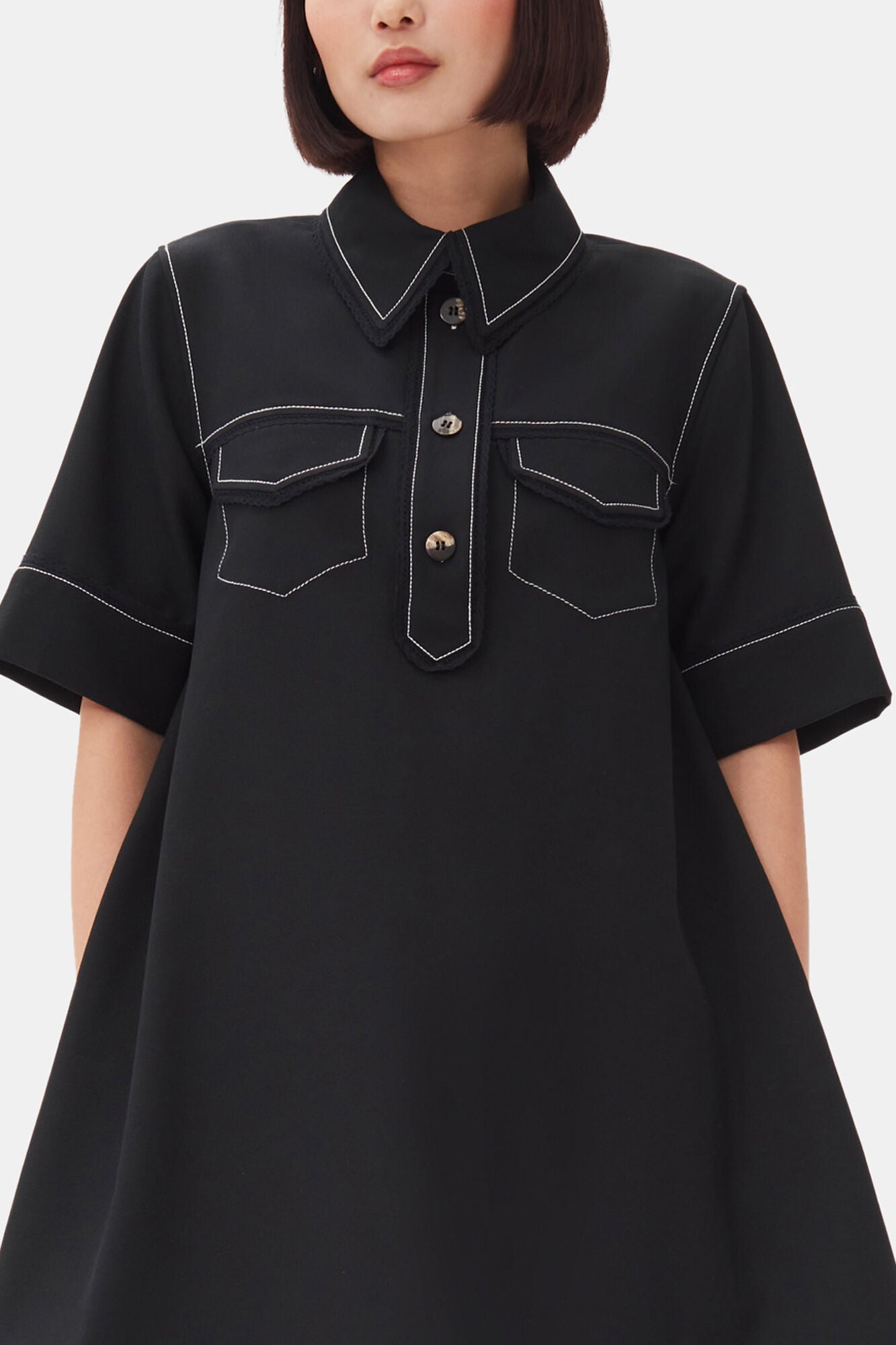 Black Crepe Mini Dress - GANNI