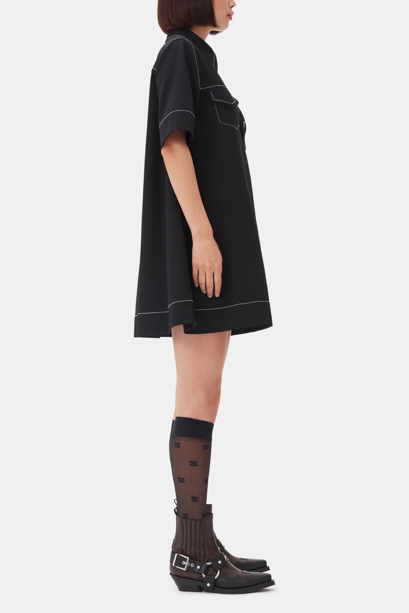 Black Crepe Mini Dress - GANNI