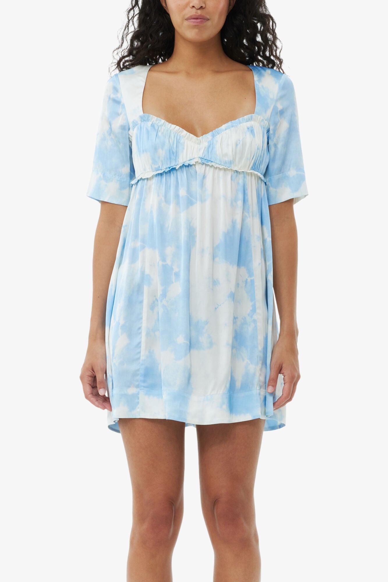 Printed Satin Short Sleeve Mini Dress - GANNI