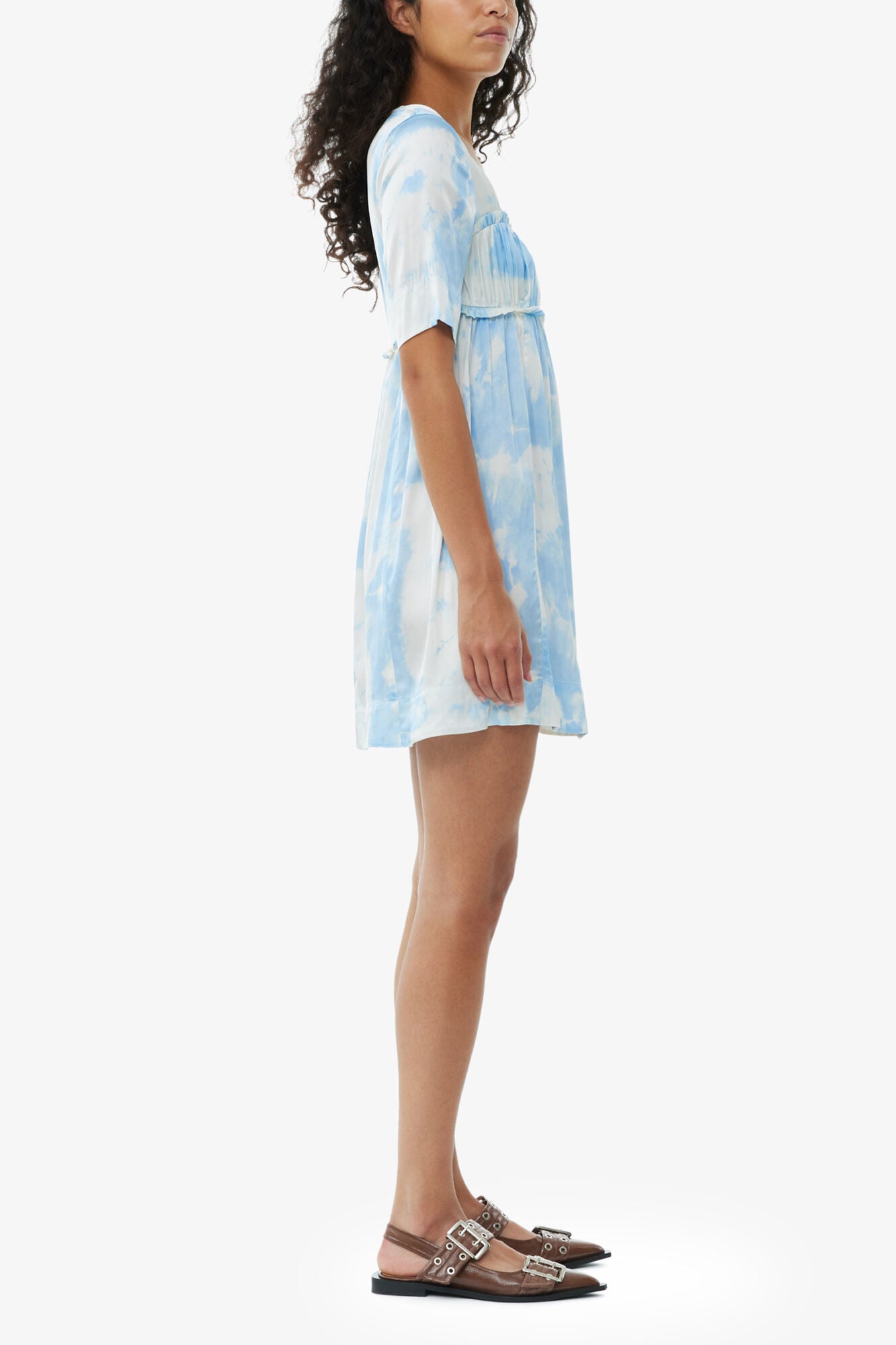 Printed Satin Short Sleeve Mini Dress - GANNI