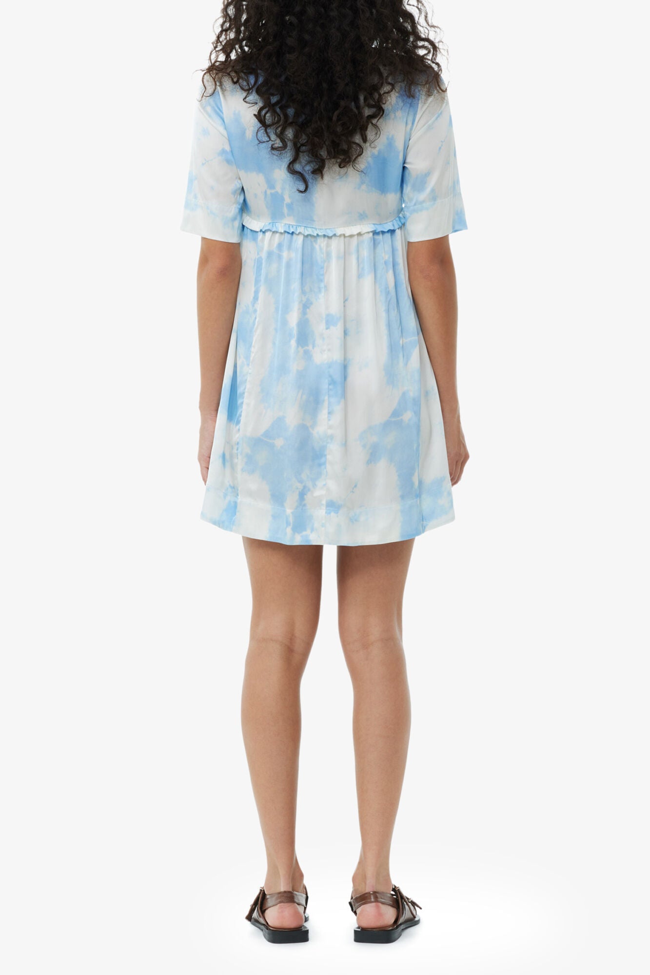 Printed Satin Short Sleeve Mini Dress - GANNI