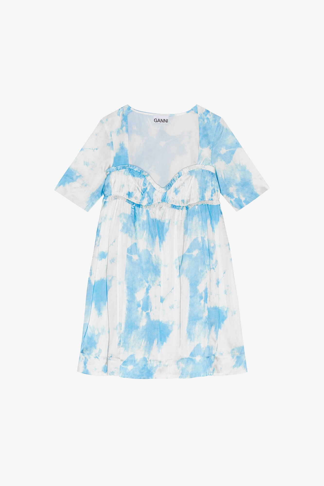 Printed Satin Short Sleeve Mini Dress - GANNI
