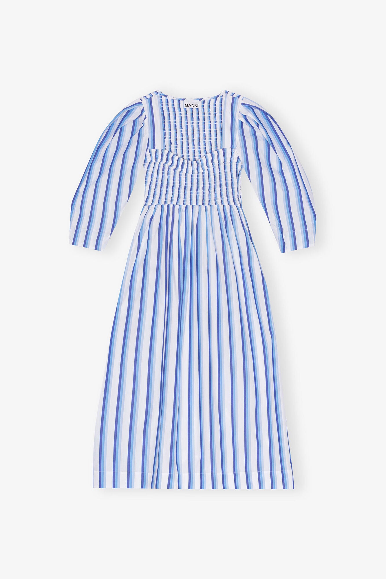 Blue Striped Cotton Smock Long Dress - GANNI