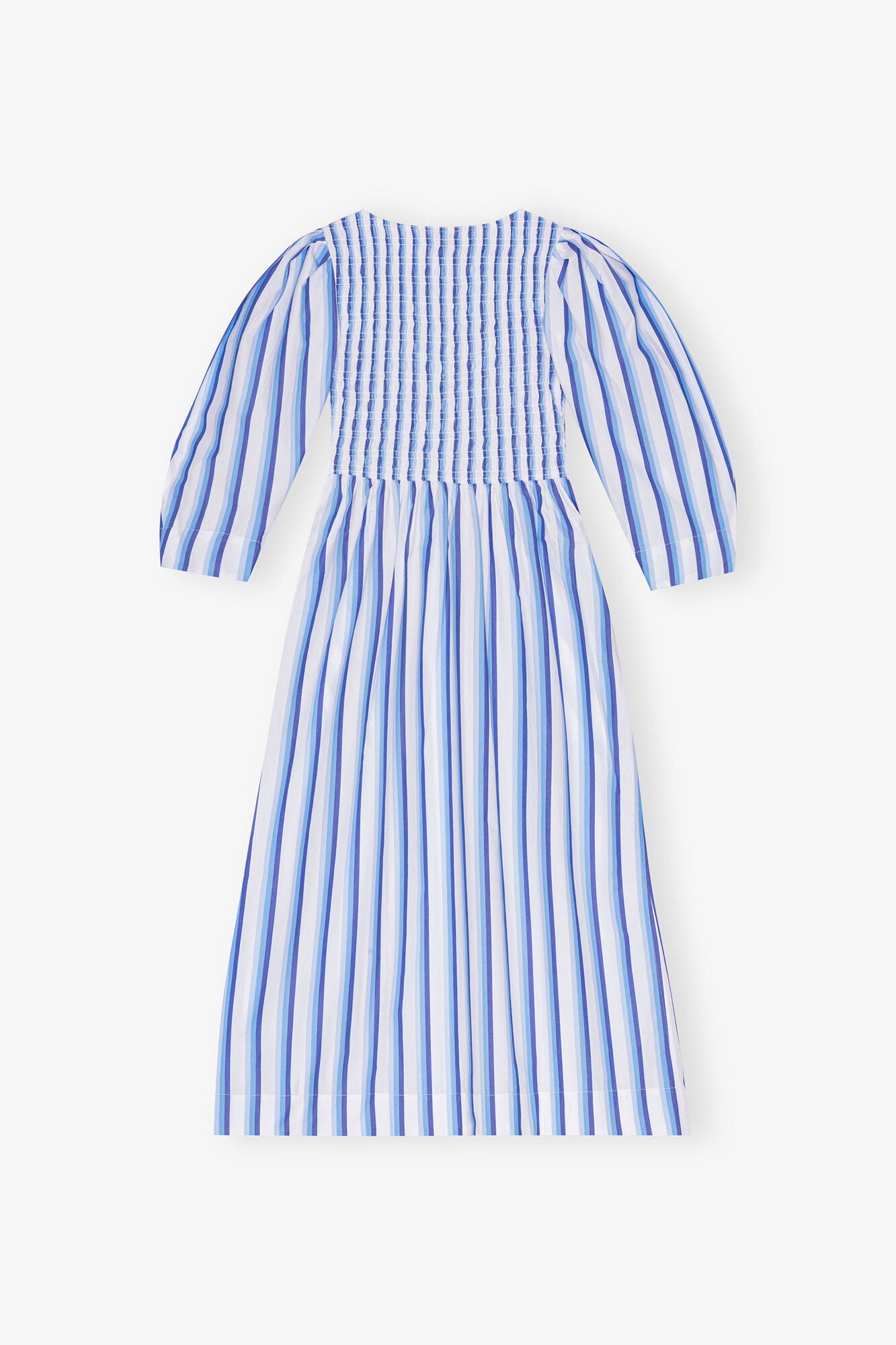 Blue Striped Cotton Smock Long Dress - GANNI