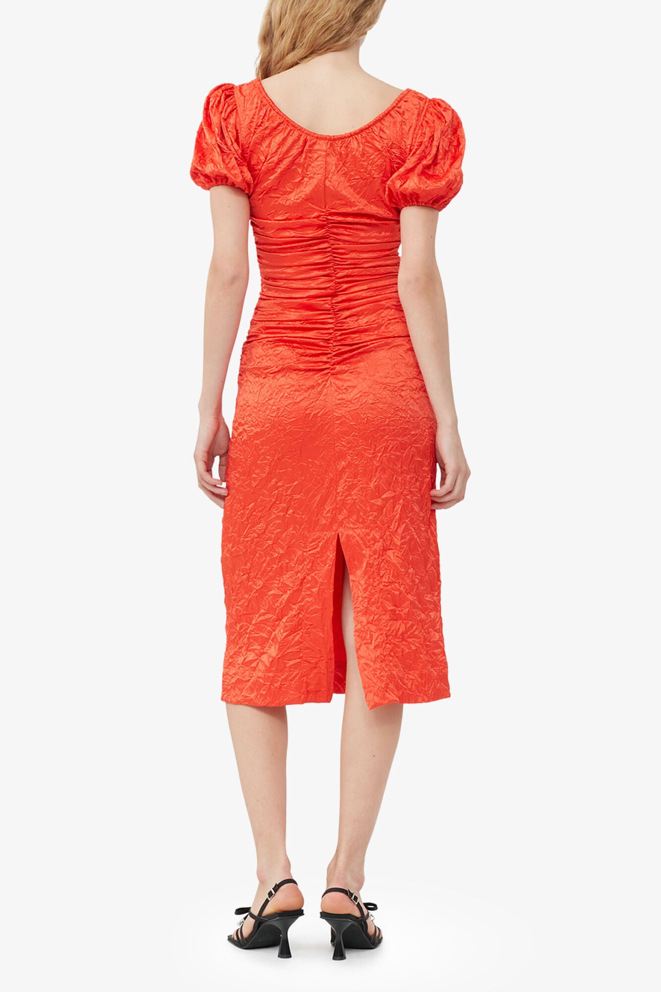 Red Crinkled Satin Midi Dress - GANNI
