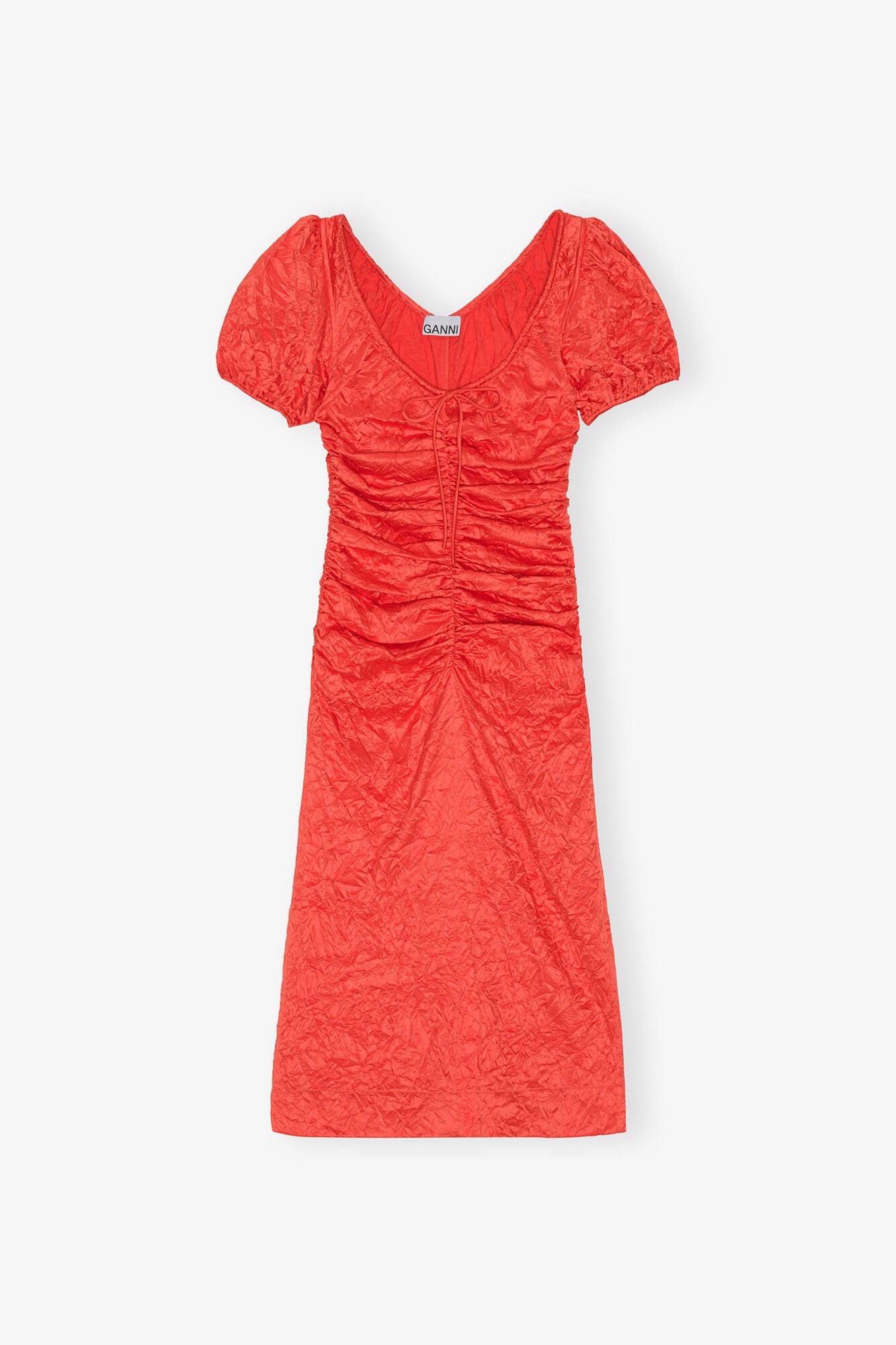 Red Crinkled Satin Midi Dress - GANNI