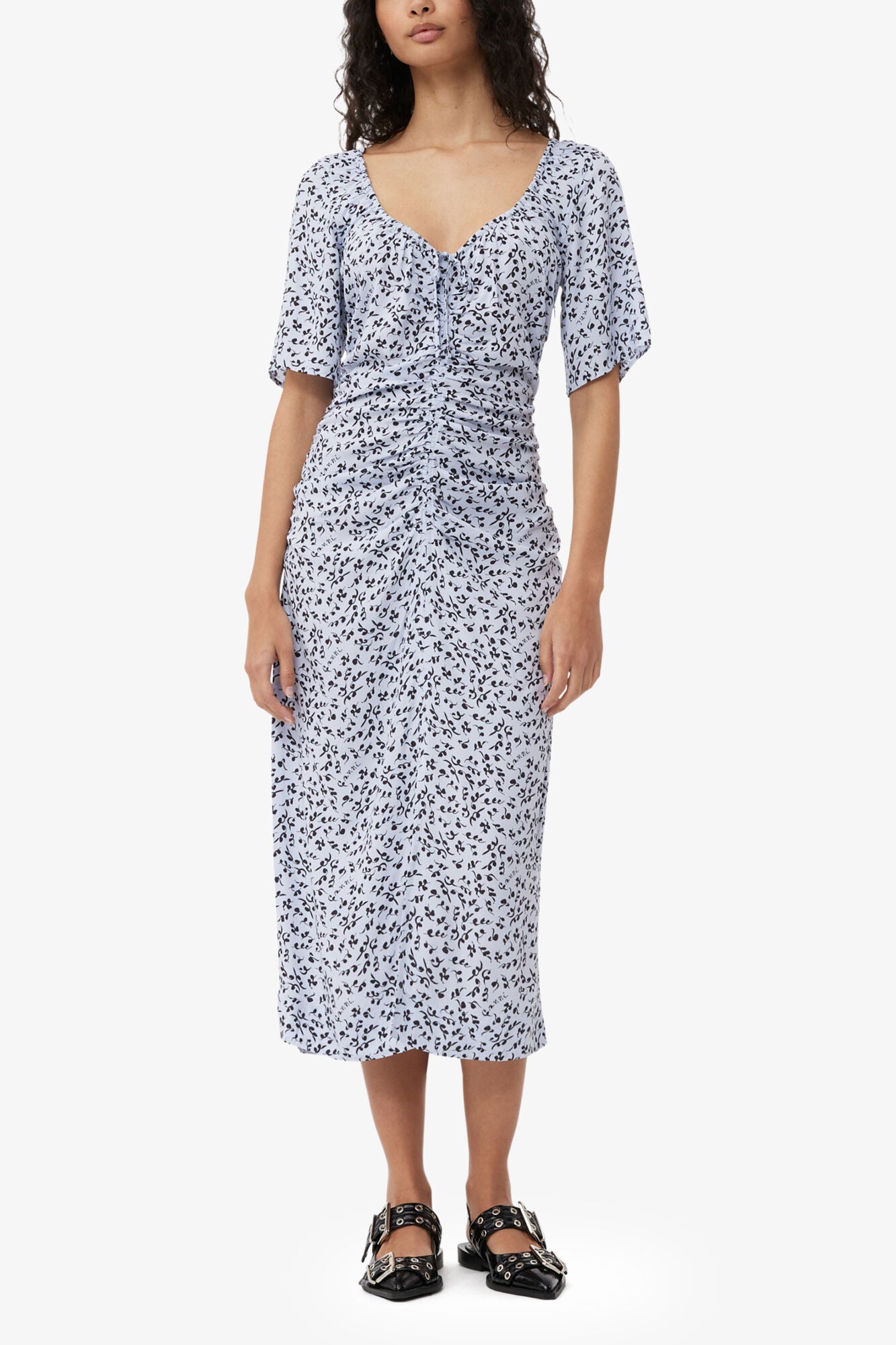Printed Crepe U-neck Midi Dress - GANNI