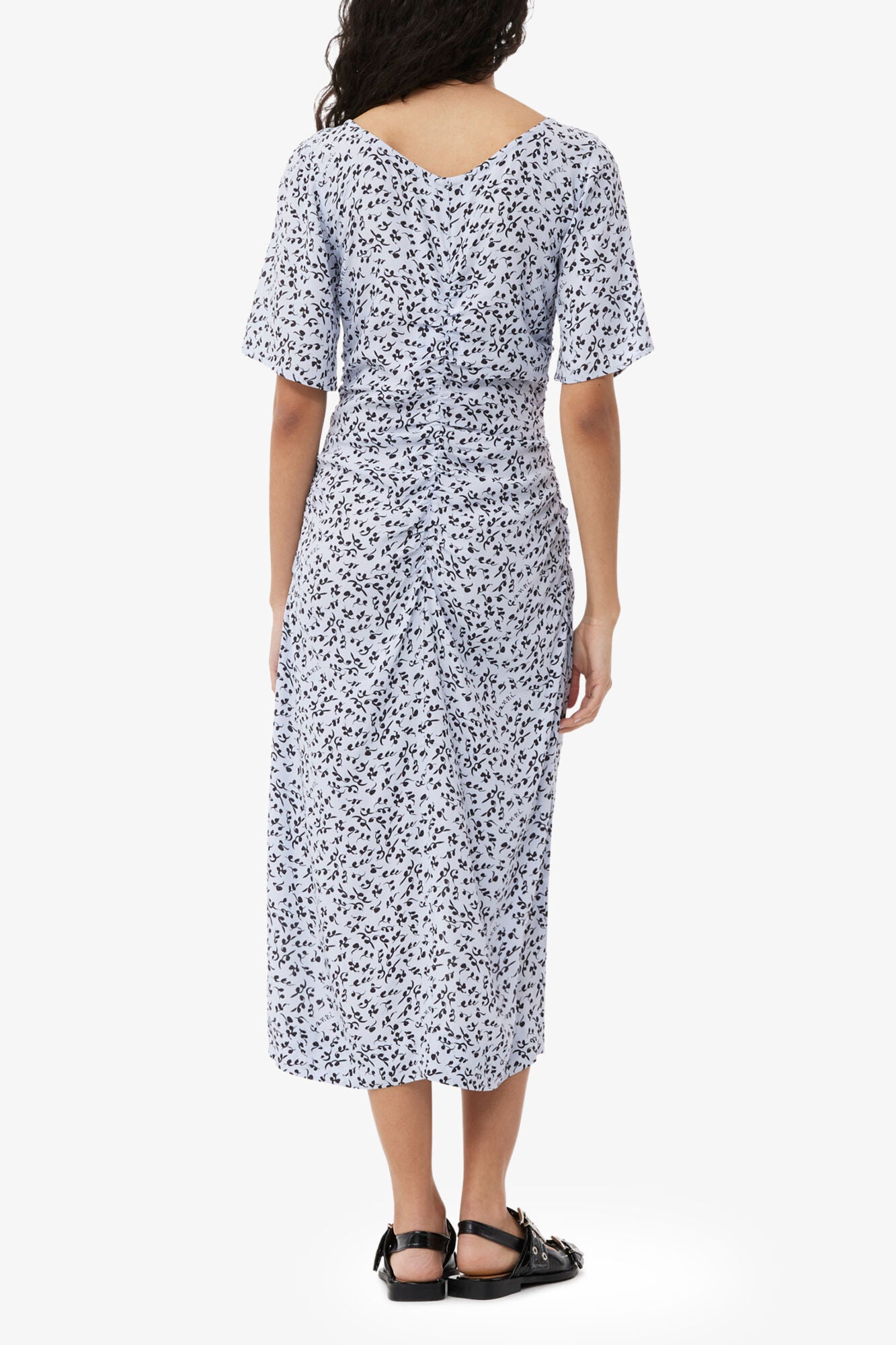 Printed Crepe U-neck Midi Dress - GANNI