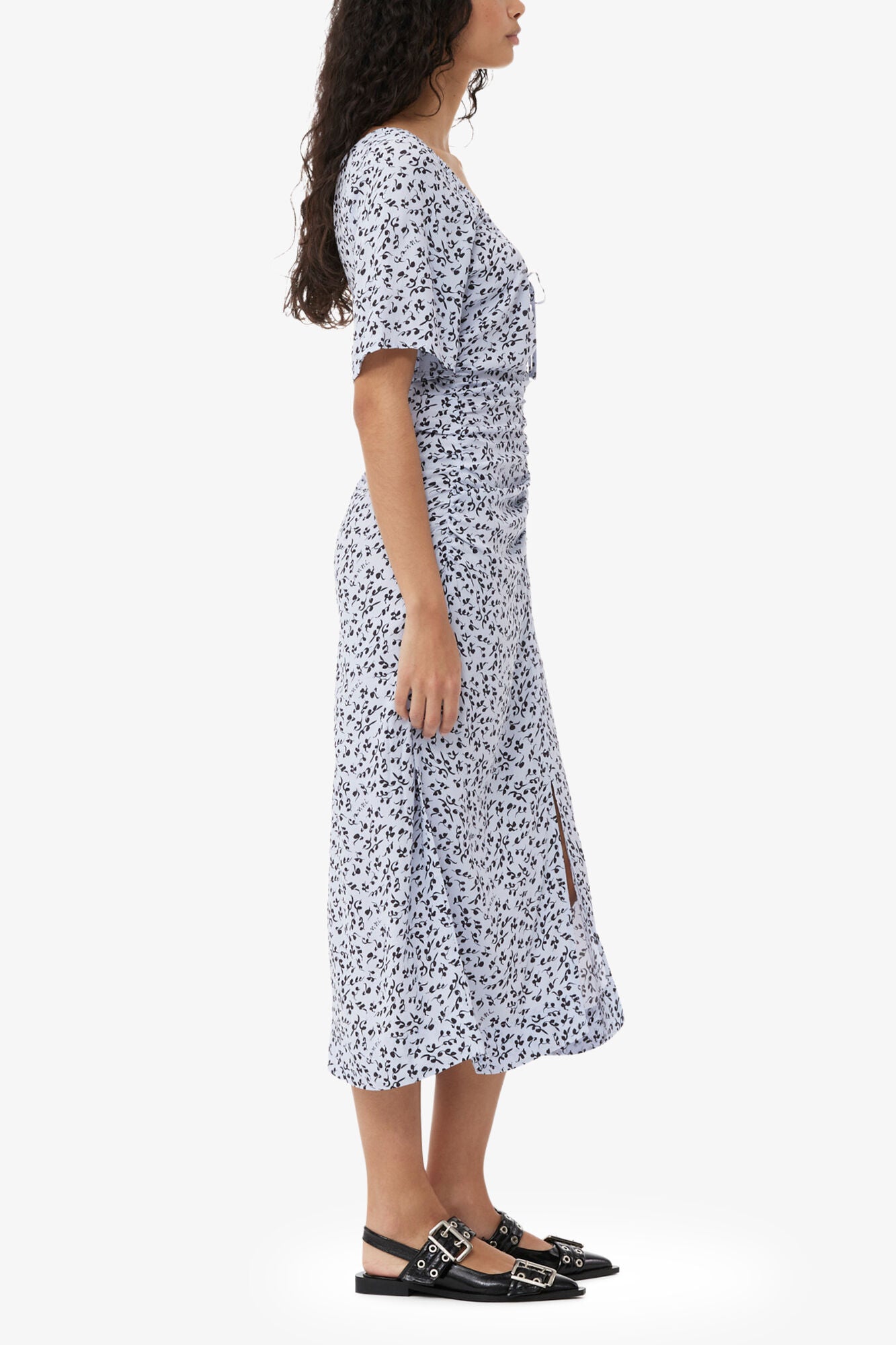 Printed Crepe U-neck Midi Dress - GANNI