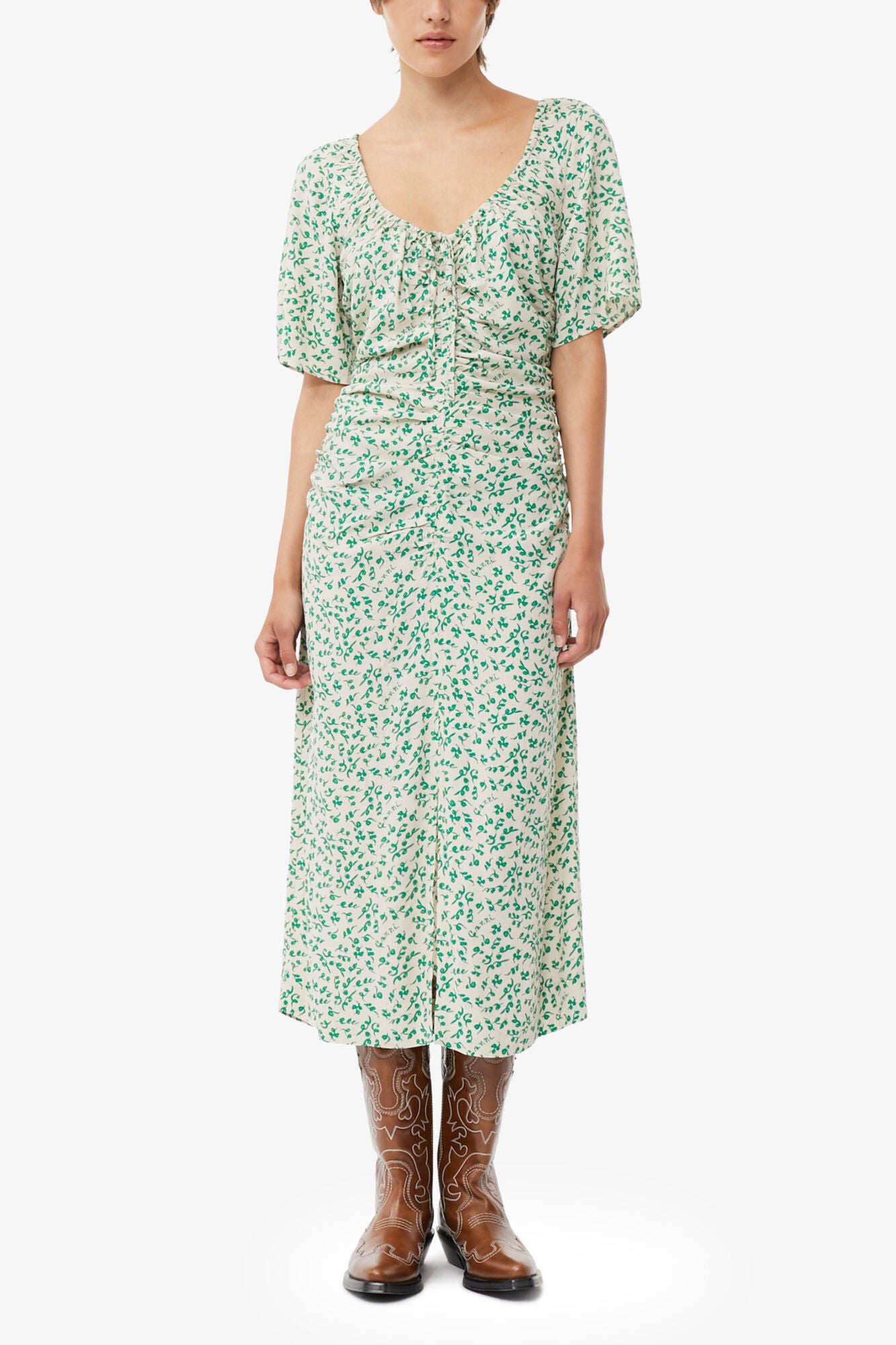Printed Crepe U-neck Midi Dress - GANNI