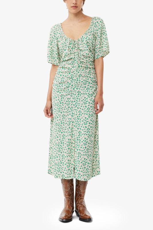 Printed Crepe U-neck Midi Dress - GANNI
