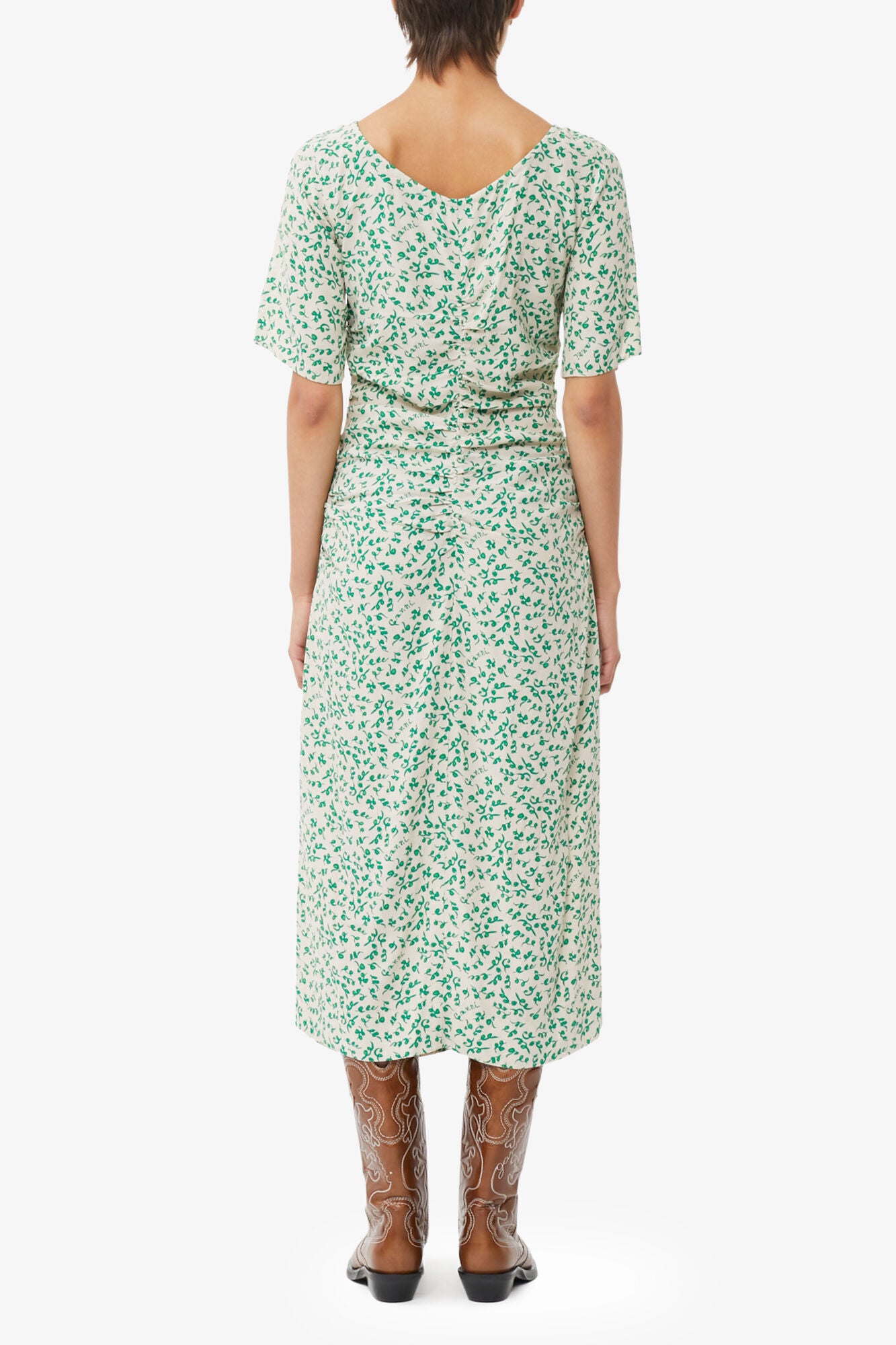 Printed Crepe U-neck Midi Dress - GANNI