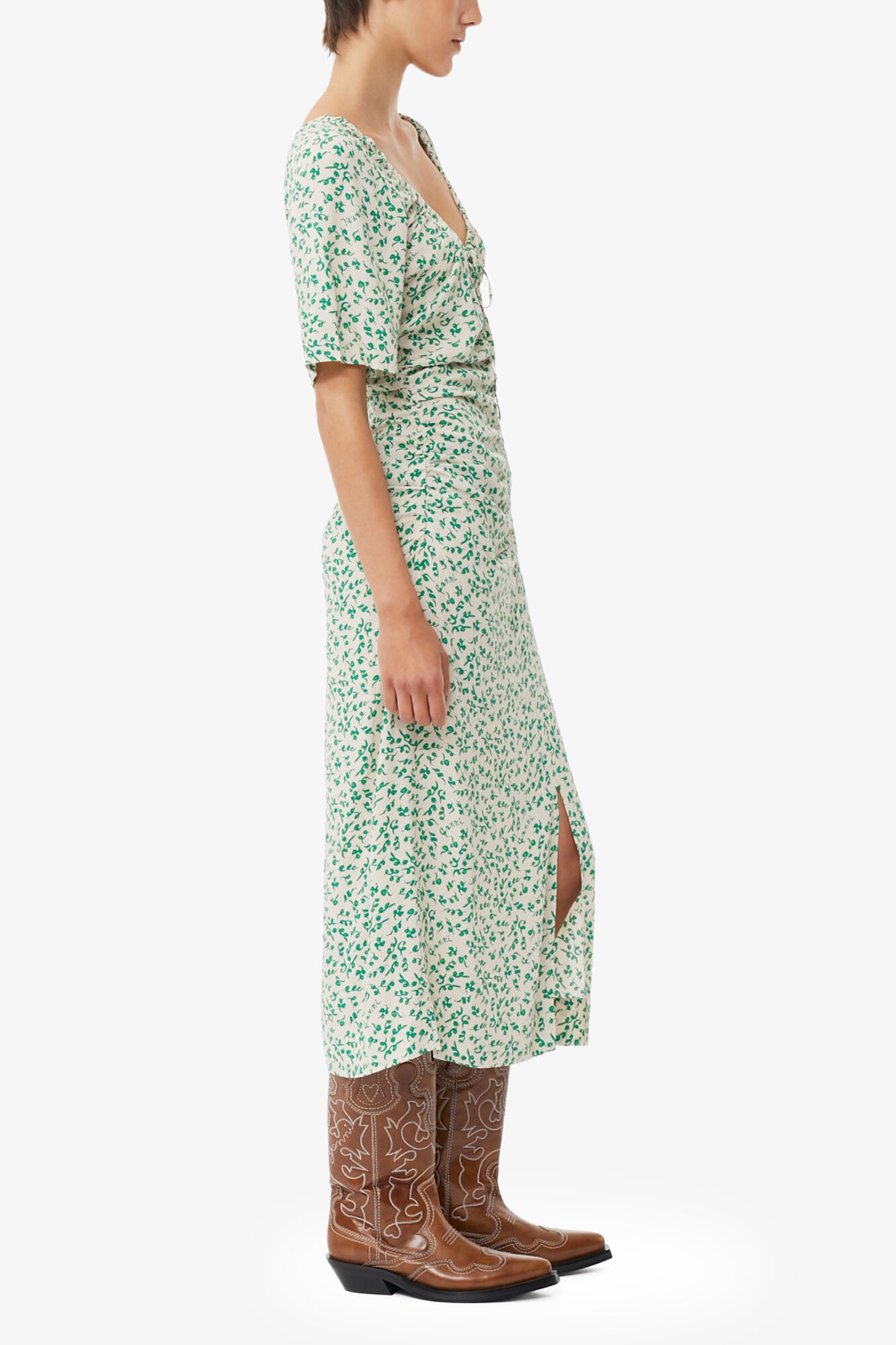 Printed Crepe U-neck Midi Dress - GANNI