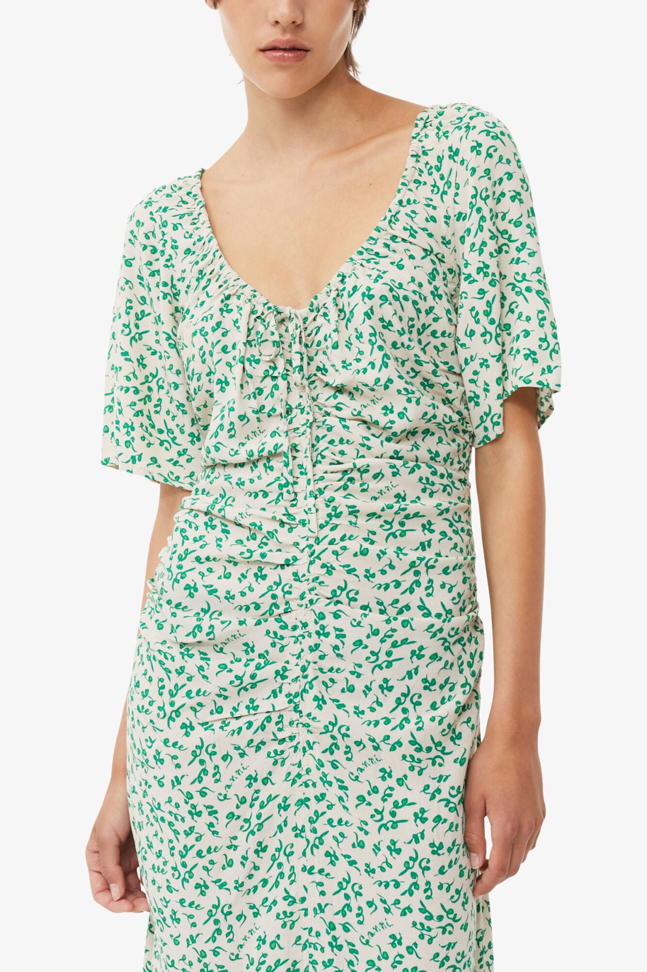 Printed Crepe U-neck Midi Dress - GANNI